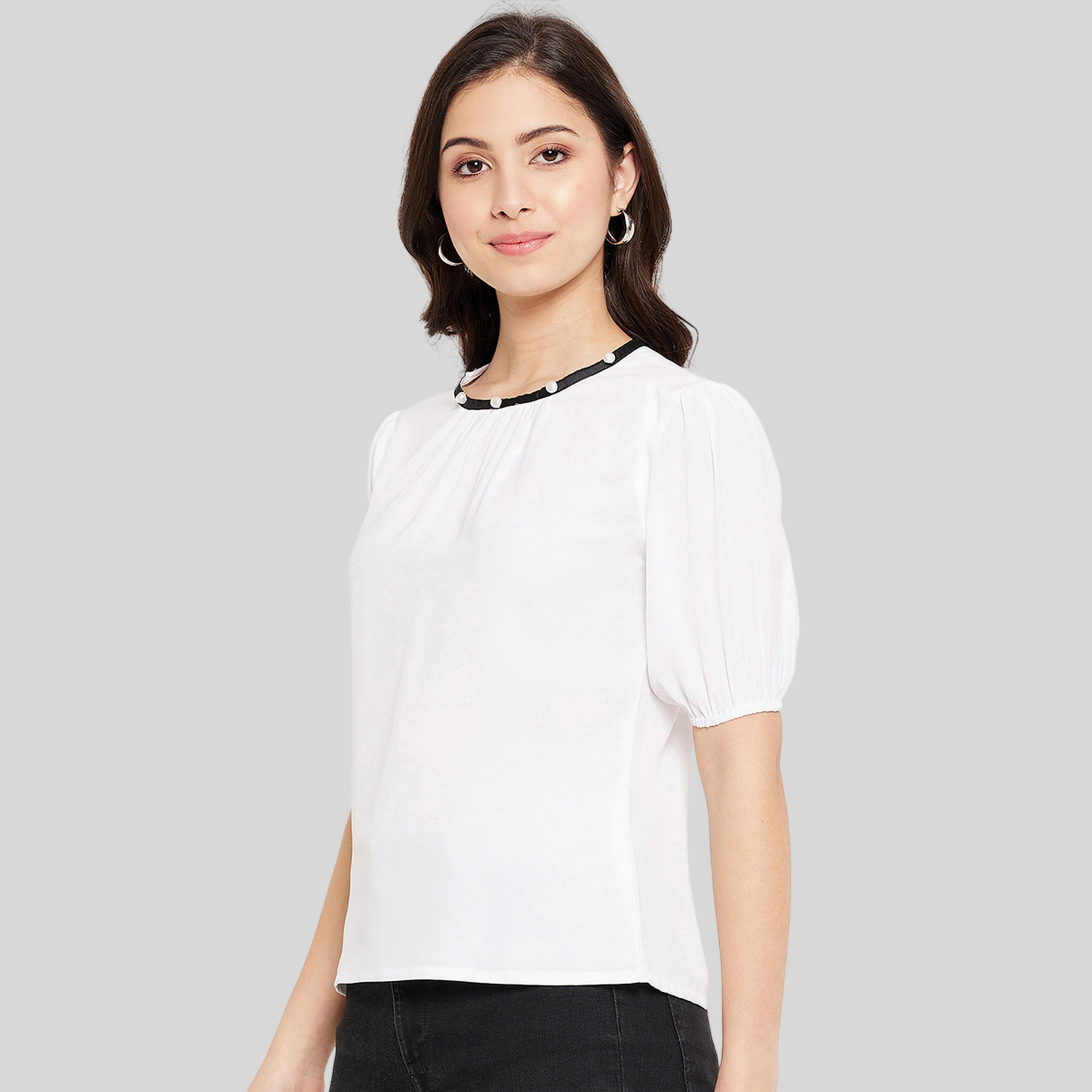 واين ريد × ستايلي - بلوزة بيضاء بأكمام منفوخة للنساء-women-clothing-shirtsandblouses-blouses-image-4