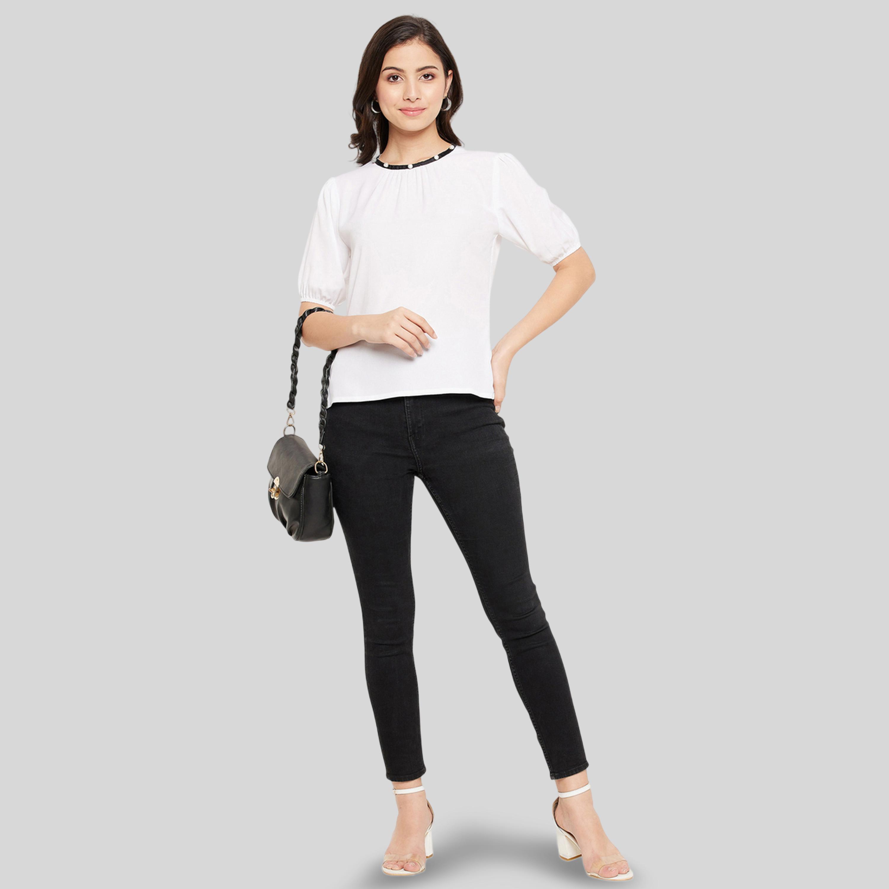 واين ريد × ستايلي - بلوزة بيضاء بأكمام منفوخة للنساء-women-clothing-shirtsandblouses-blouses-image-5