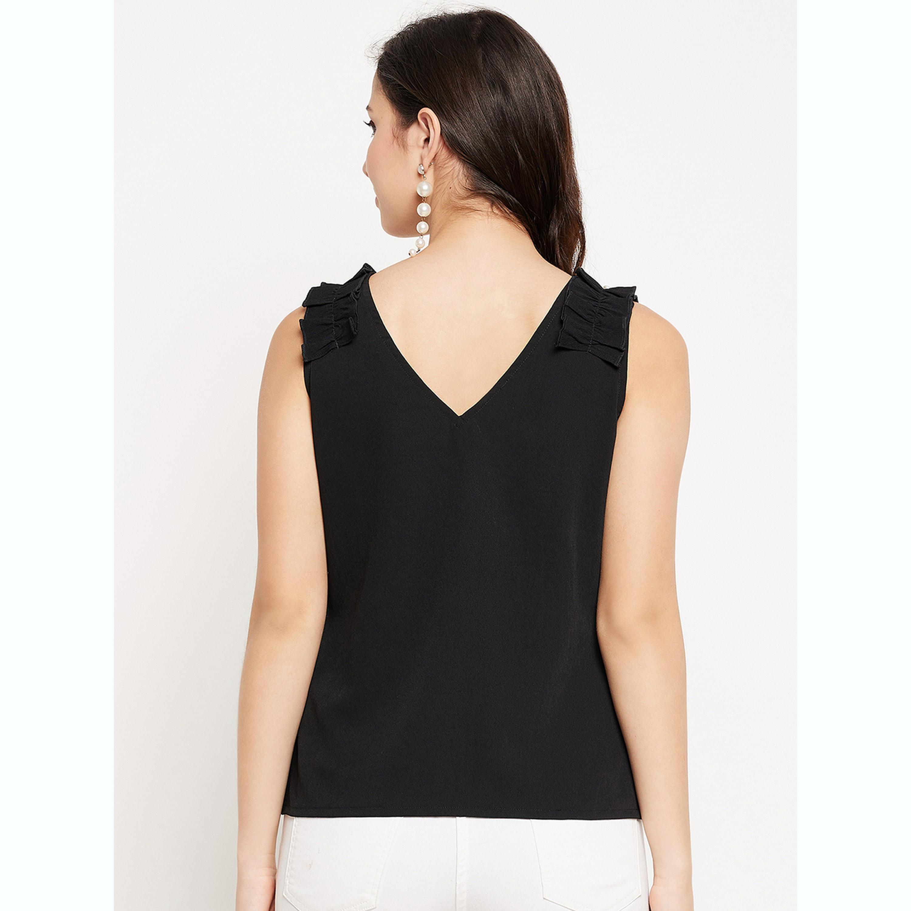 واين ريد × ستايلي - بلوزة سوداء بدون أكمام بتفاصيل كشكشة للنساء-women-clothing-shirtsandblouses-blouses-image-4