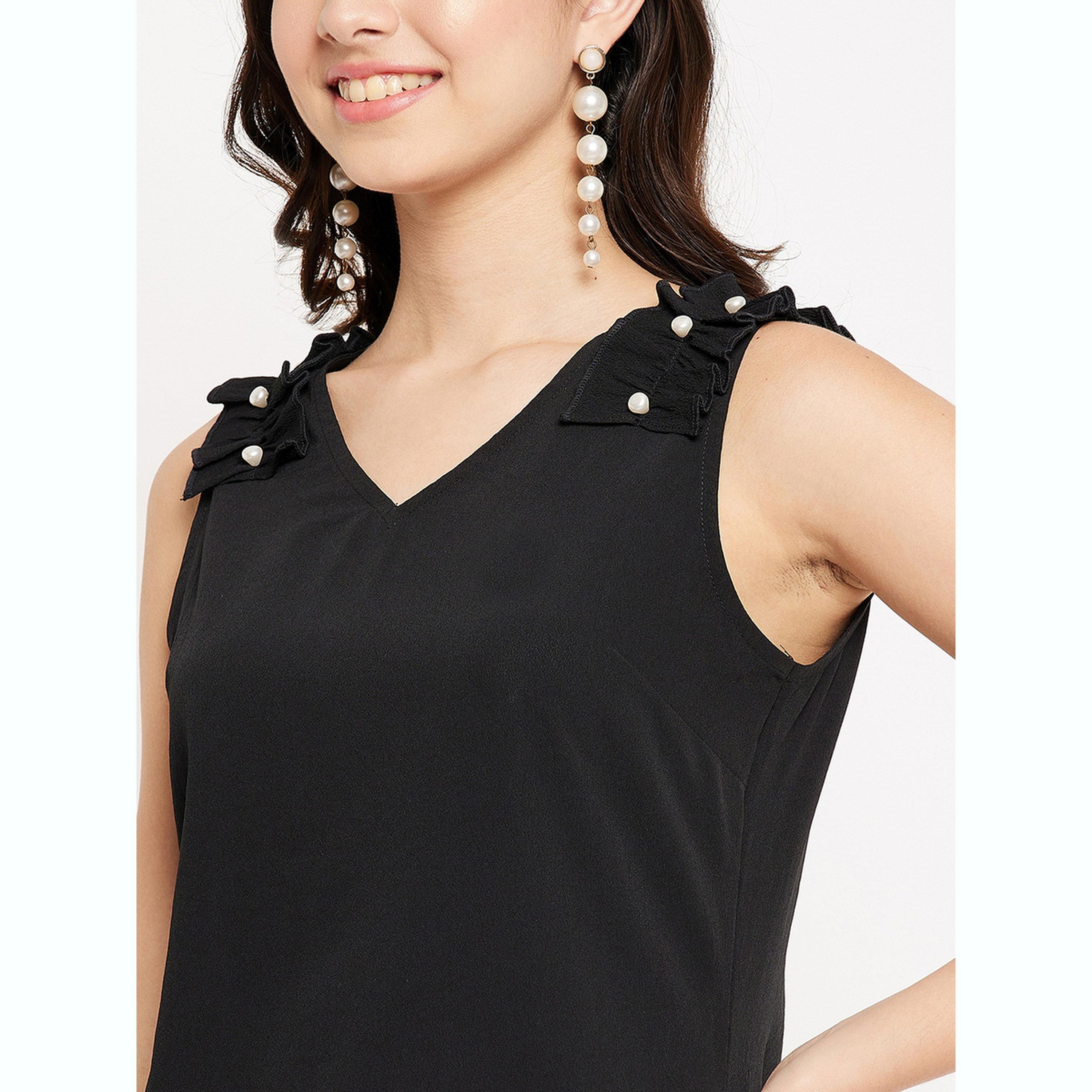 واين ريد × ستايلي - بلوزة سوداء بدون أكمام بتفاصيل كشكشة للنساء-women-clothing-shirtsandblouses-blouses-image-6