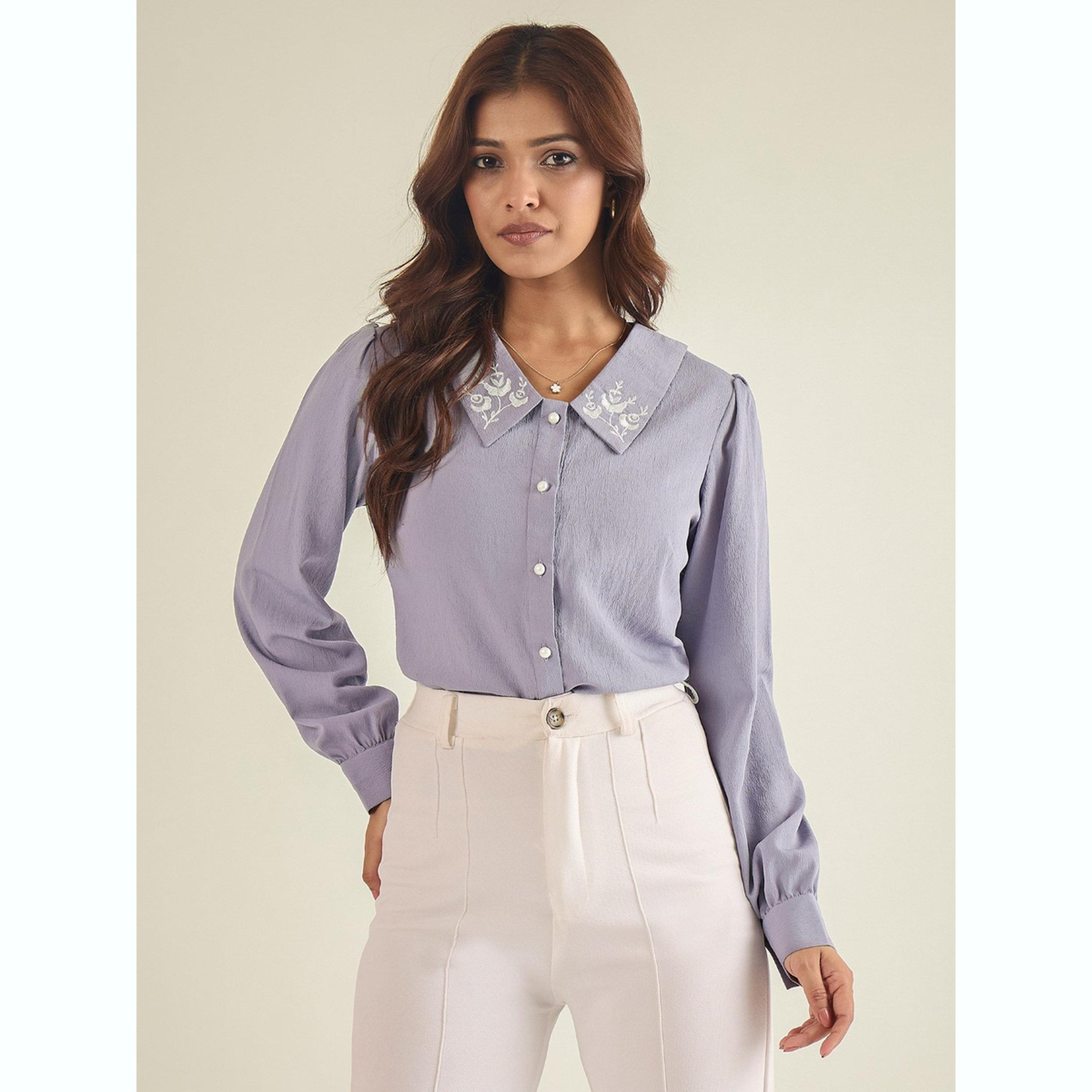 واين ريد × ستايلي - قميص مطرز باللون الأرجواني بياقة للنساء-women-clothing-shirtsandblouses-shirts-image-1