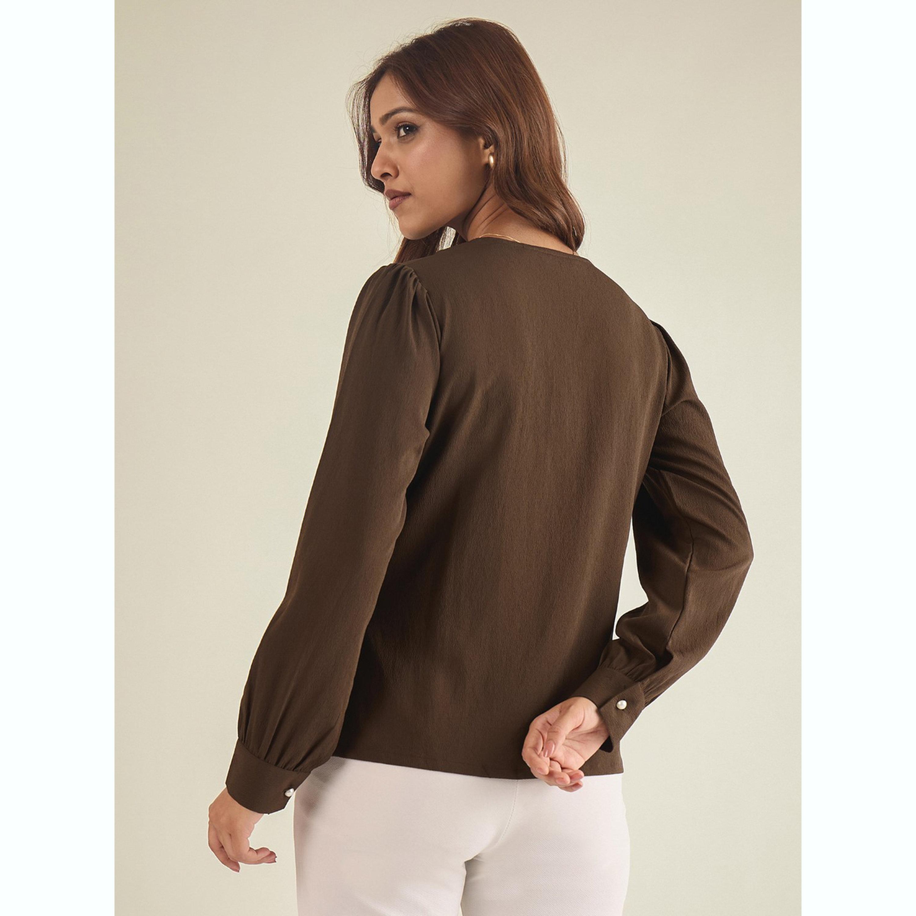 واين ريد × ستايلي - قميص بني مطرز بياقة للنساء-women-clothing-shirtsandblouses-shirts-image-4