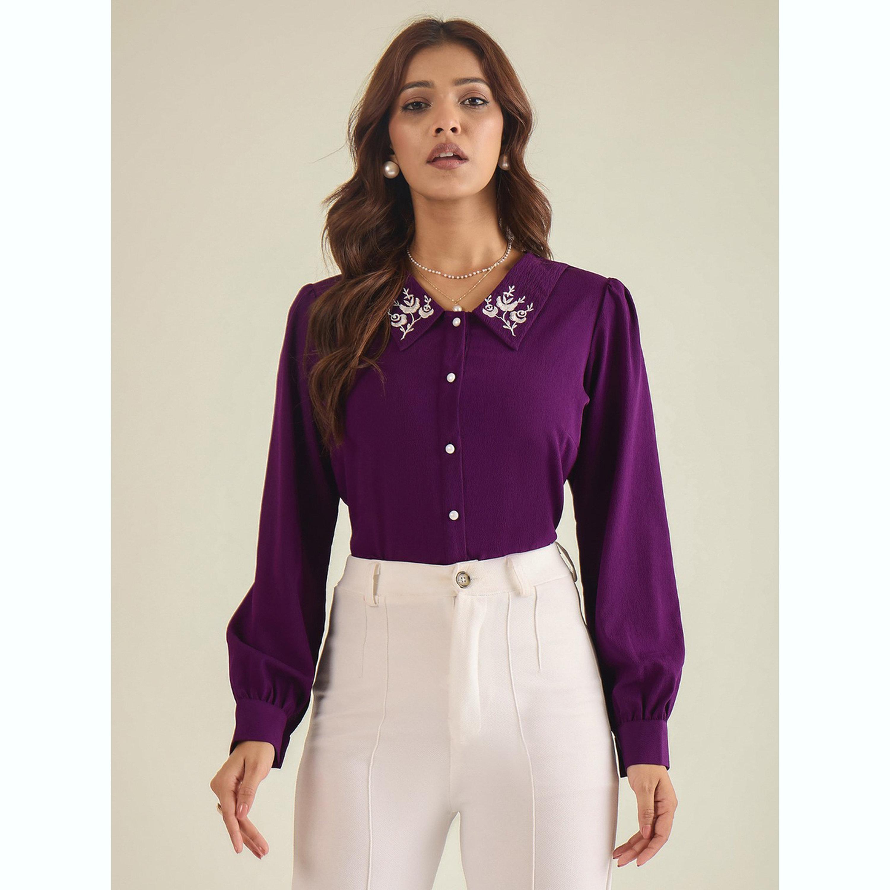 واين ريد × ستايلي - قميص مطرز باللون الأرجواني بياقة للنساء-women-clothing-shirtsandblouses-shirts-image-1