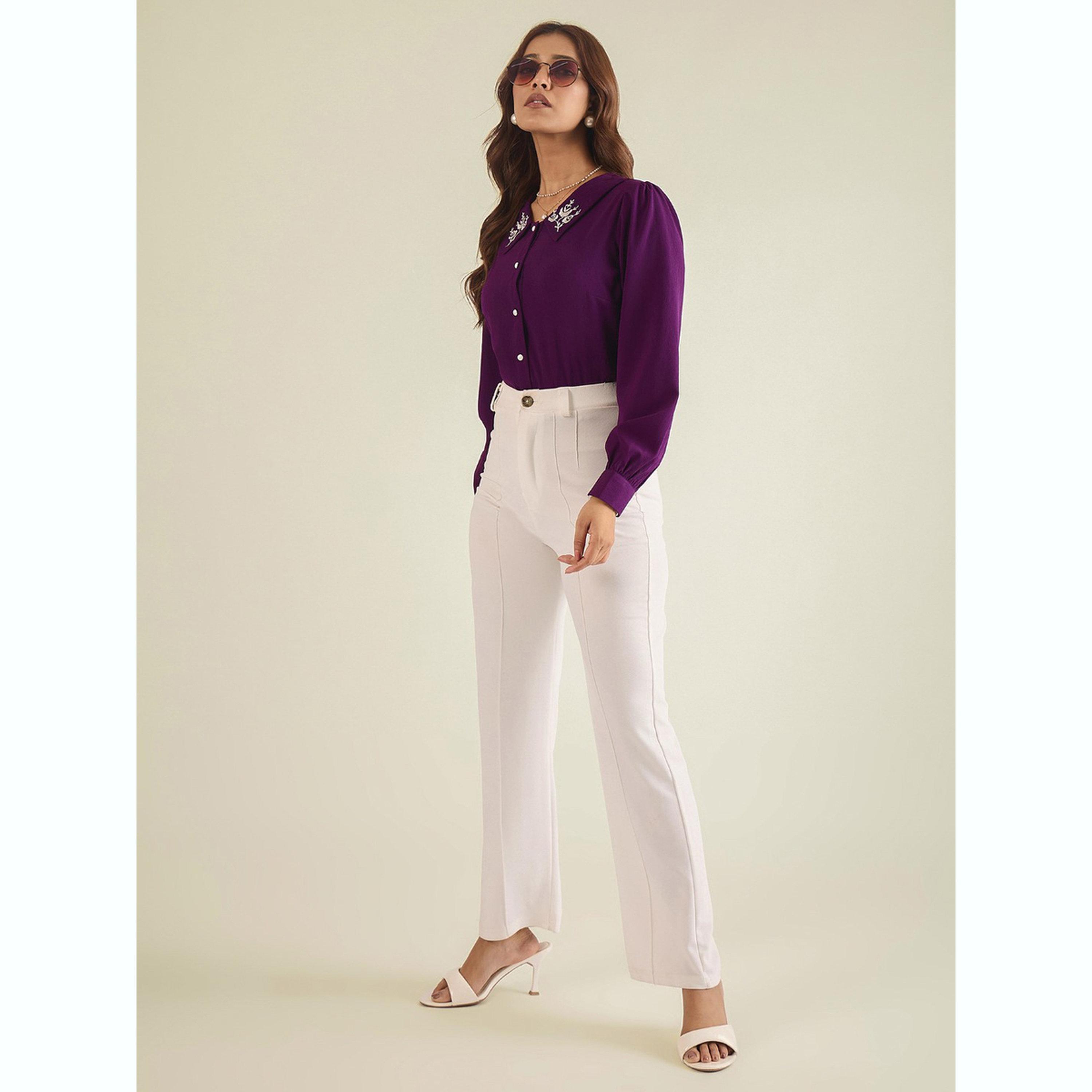 واين ريد × ستايلي - قميص مطرز باللون الأرجواني بياقة للنساء-women-clothing-shirtsandblouses-shirts-image-2