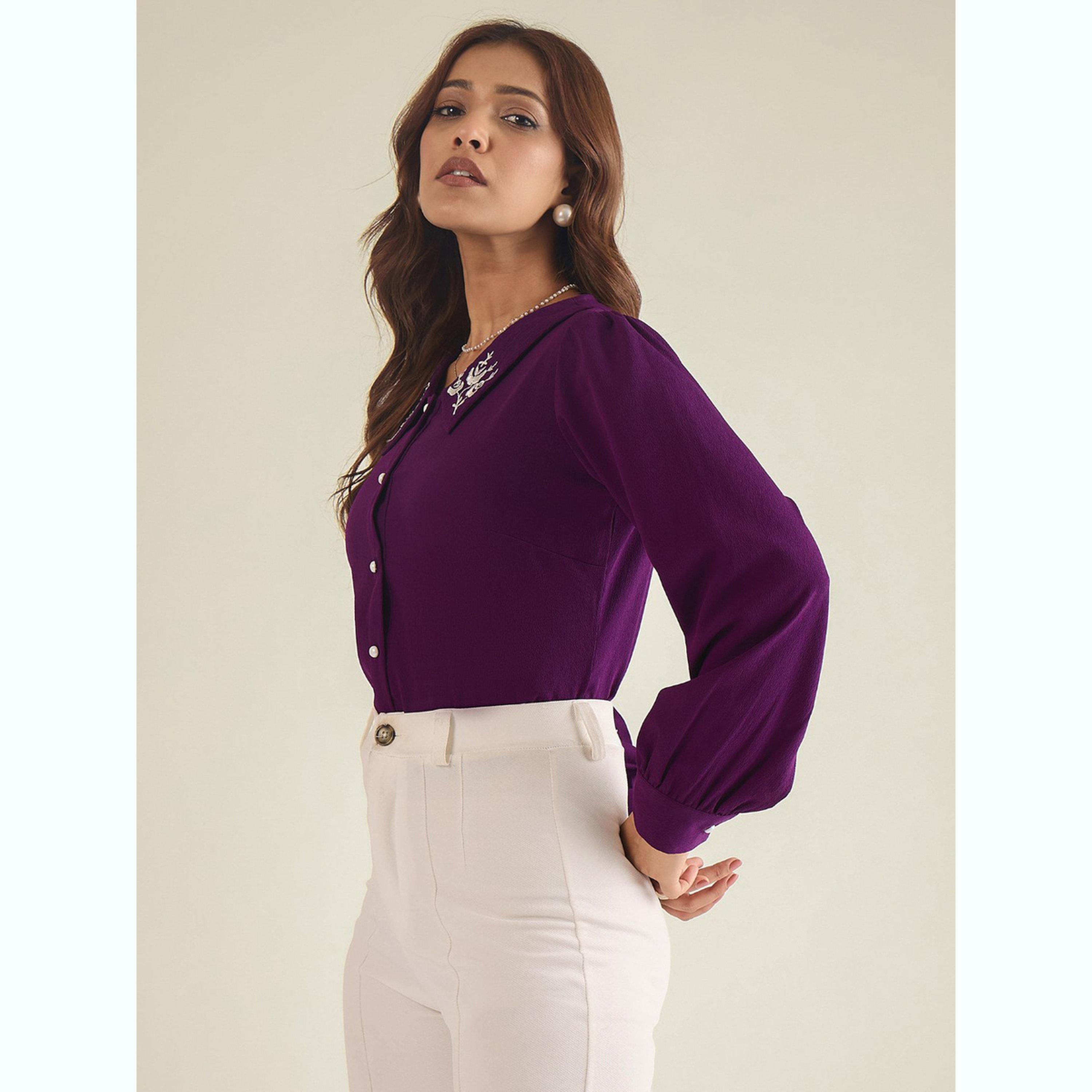 واين ريد × ستايلي - قميص مطرز باللون الأرجواني بياقة للنساء-women-clothing-shirtsandblouses-shirts-image-3