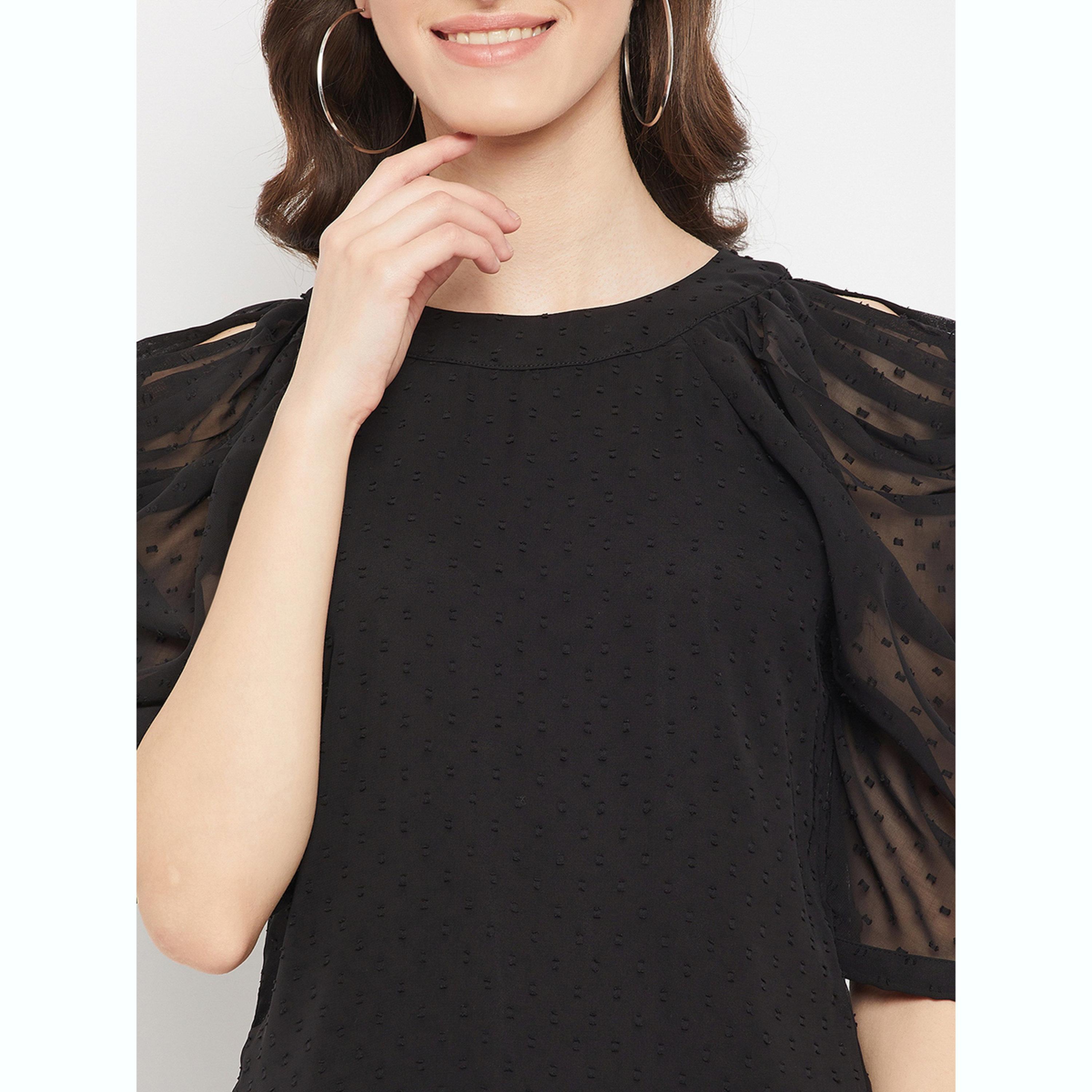 واين ريد × ستايلي - بلوزة سوداء بأكمام منفوخة من قماش شبكي للنساء-women-clothing-shirtsandblouses-blouses-image-6