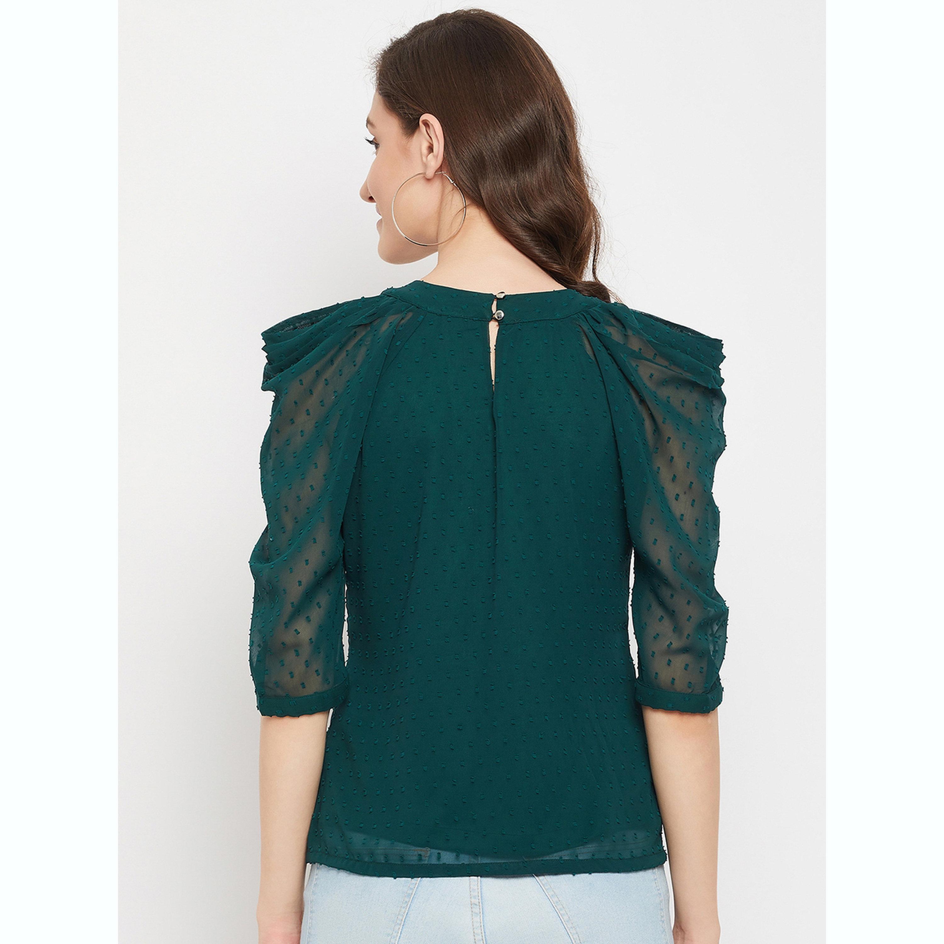 واين ريد × ستايلي - بلوزة خضراء بأكمام منفوخة من قماش شبكي للنساء-women-clothing-shirtsandblouses-blouses-image-4