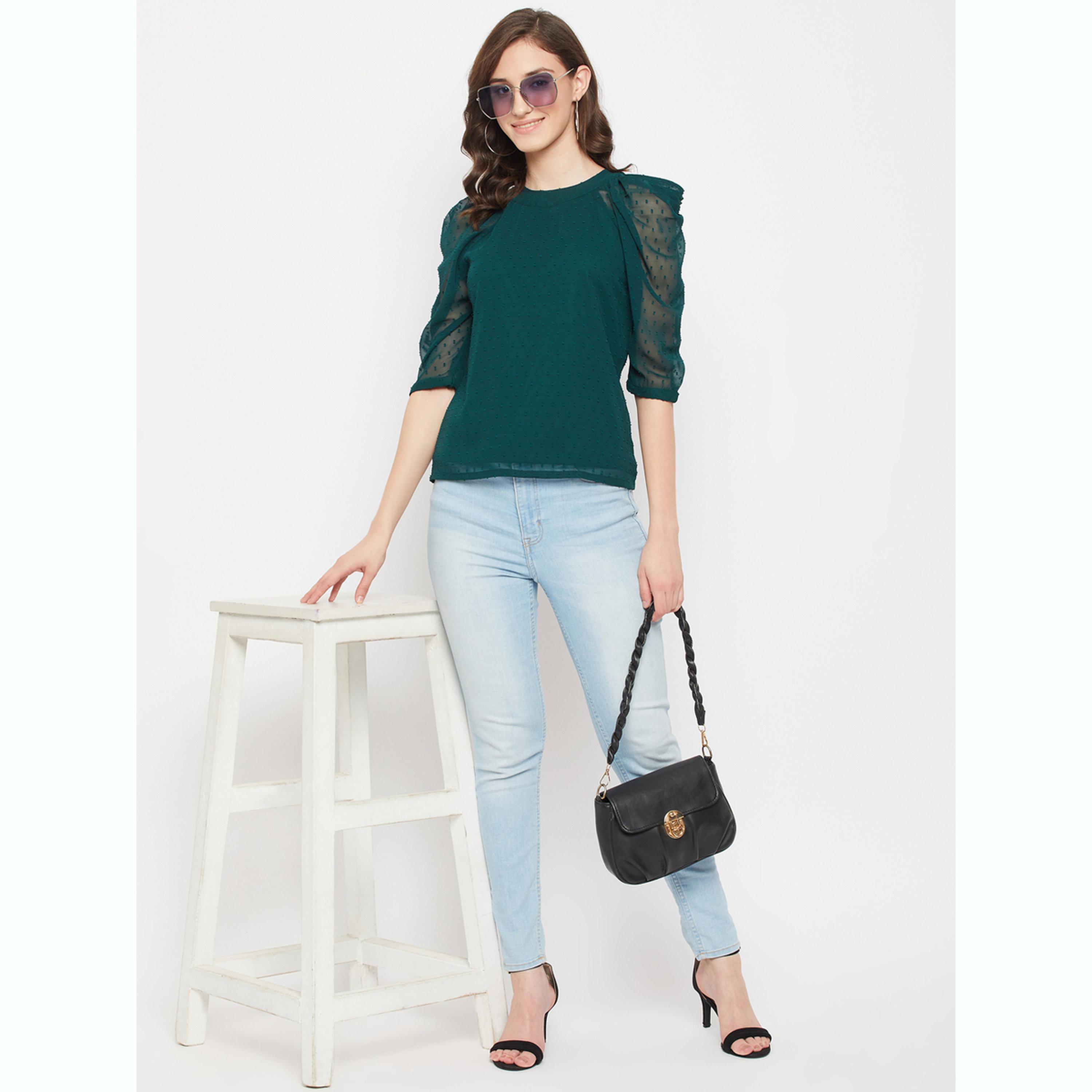 واين ريد × ستايلي - بلوزة خضراء بأكمام منفوخة من قماش شبكي للنساء-women-clothing-shirtsandblouses-blouses-image-5