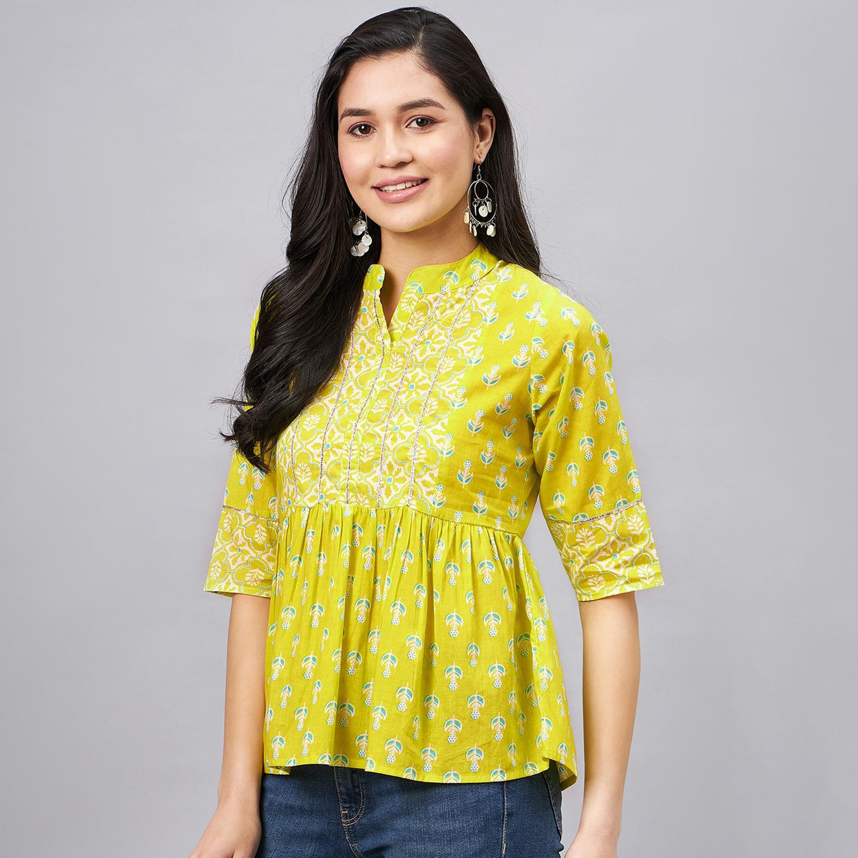 WineRed X Styli Women Lime Green Printed Top with 3/4 Sleeve-women-clothing-shirtsandblouses-blouses-image-1