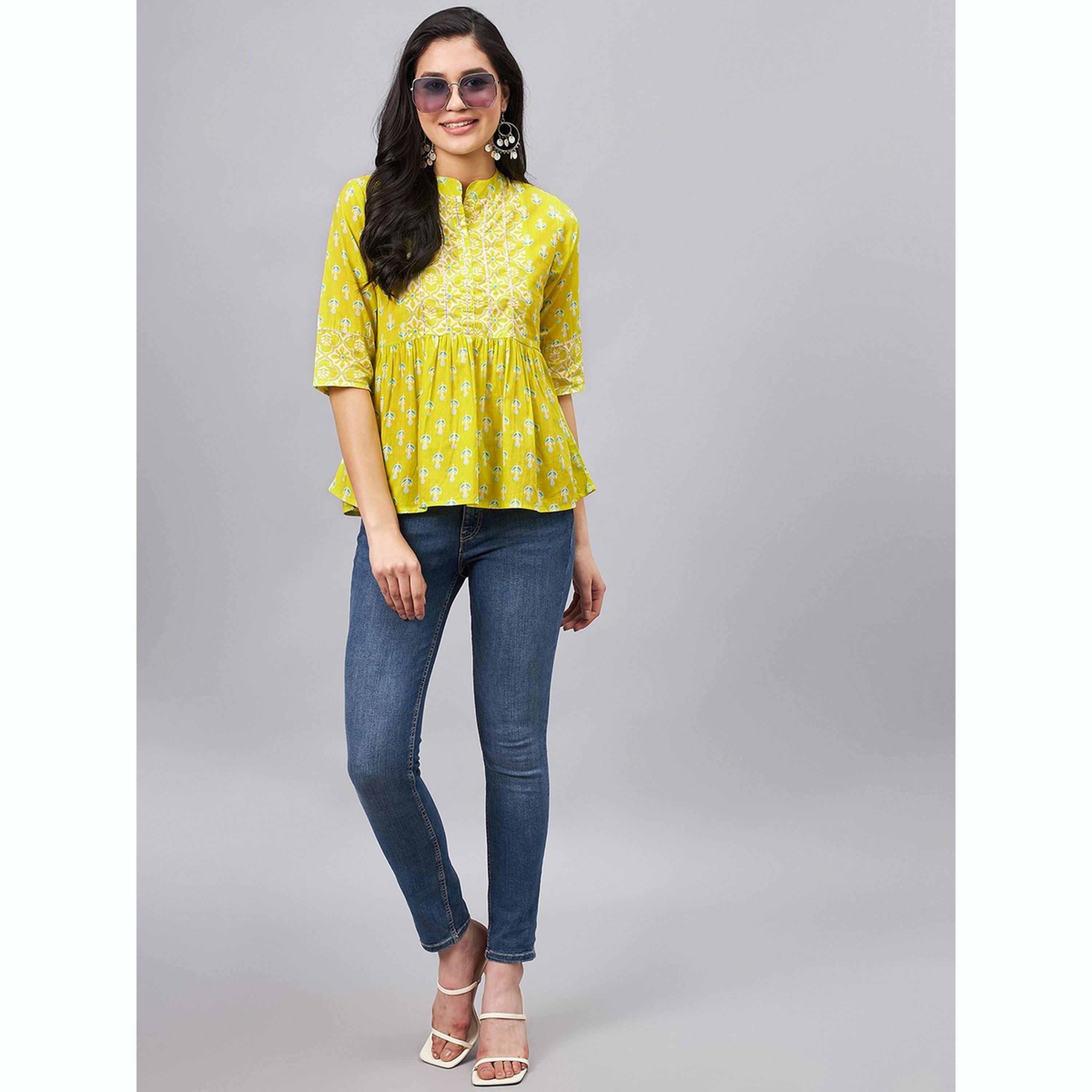 WineRed X Styli Women Lime Green Printed Top with 3/4 Sleeve-women-clothing-shirtsandblouses-blouses-image-2