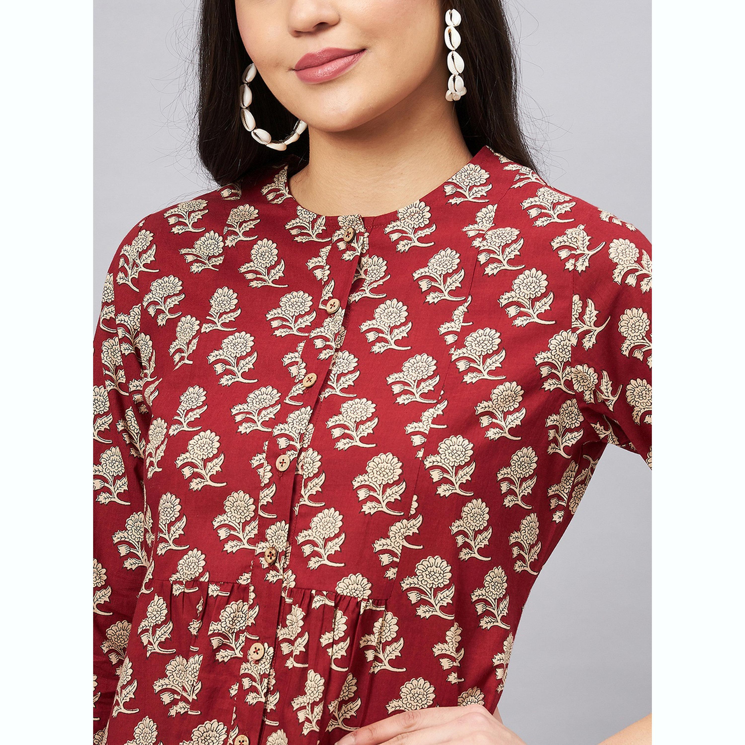 واين ريد × ستايلي - بلوزة بلون خمري مزينة بطبعة زهور وأكمام ثلاثة أرباع للنساء-women-clothing-shirtsandblouses-blouses-image-6