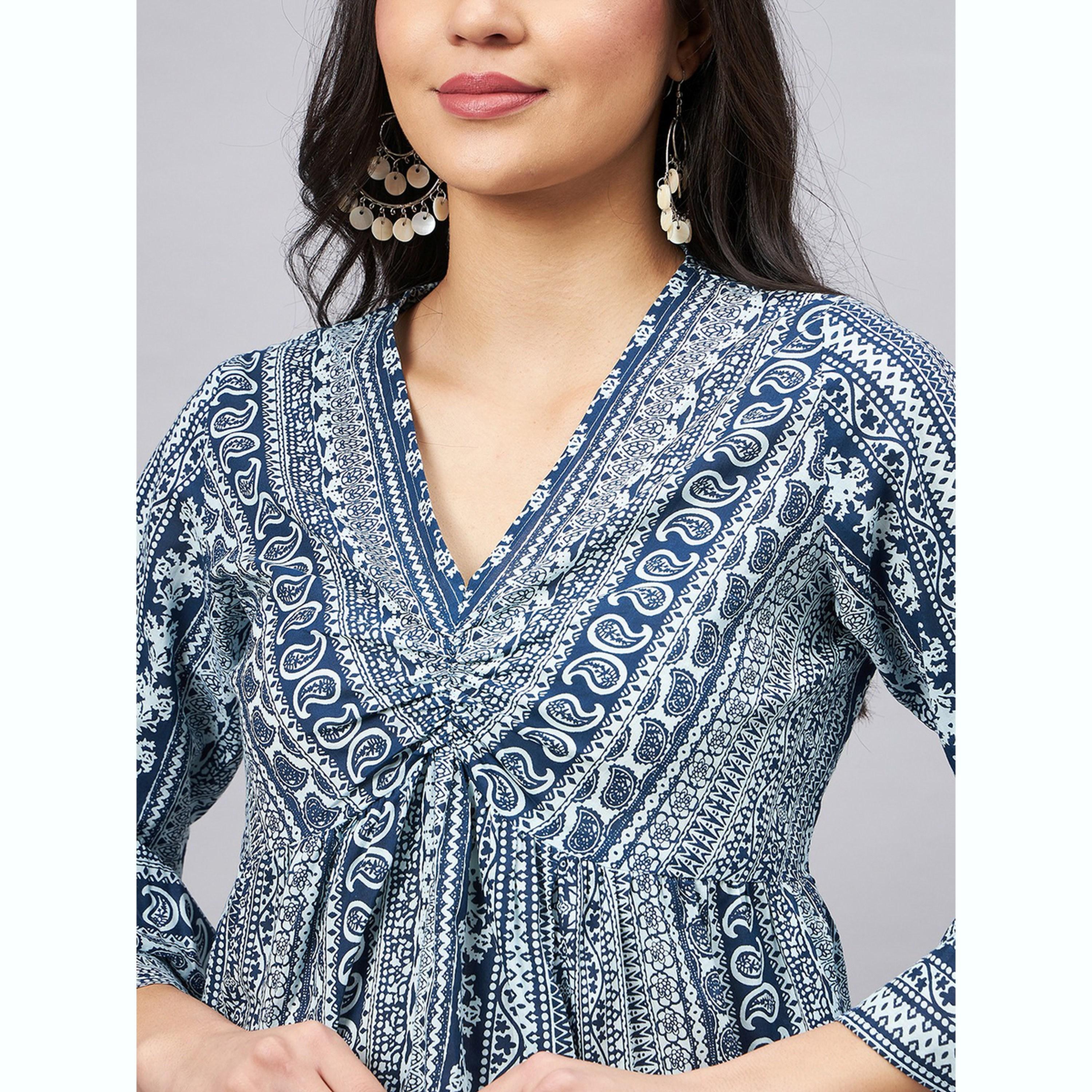 واين ريد × ستايلي - بلوزة زرقاء داكنة بنقشة بيزلي وأكمام ثلاثة أرباع للنساء-women-clothing-shirtsandblouses-blouses-image-6