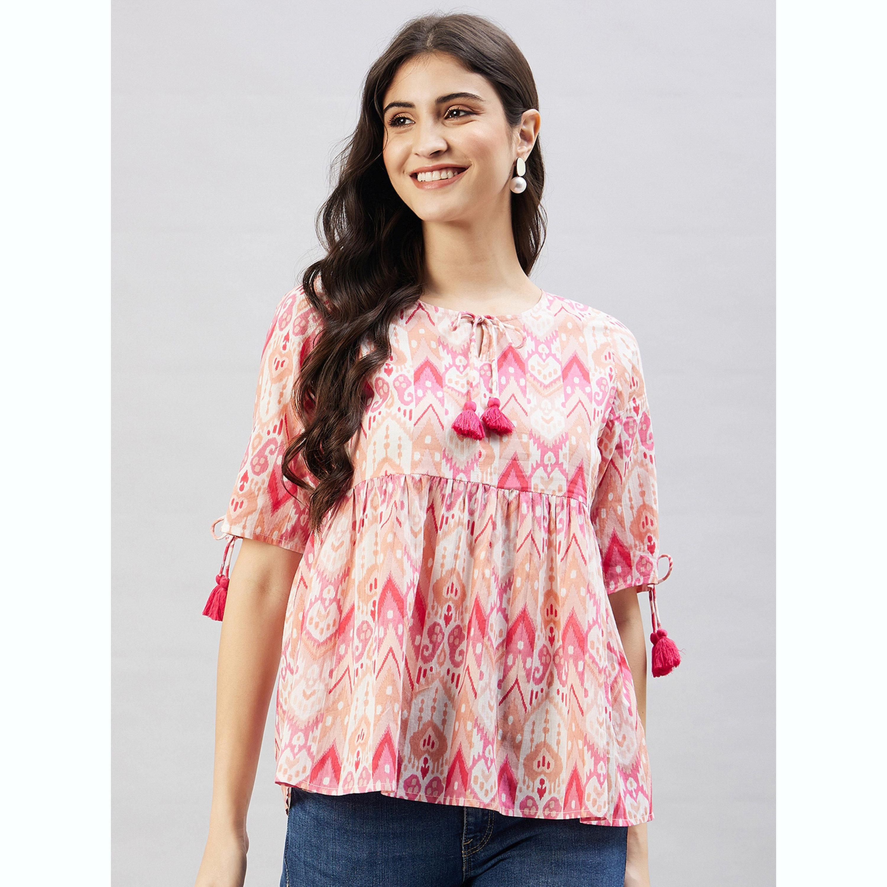 واين ريد × ستايلي - بلوزة وردية اللون مزينة بشرابات مطبوعة للنساء-women-clothing-shirtsandblouses-blouses-image-1