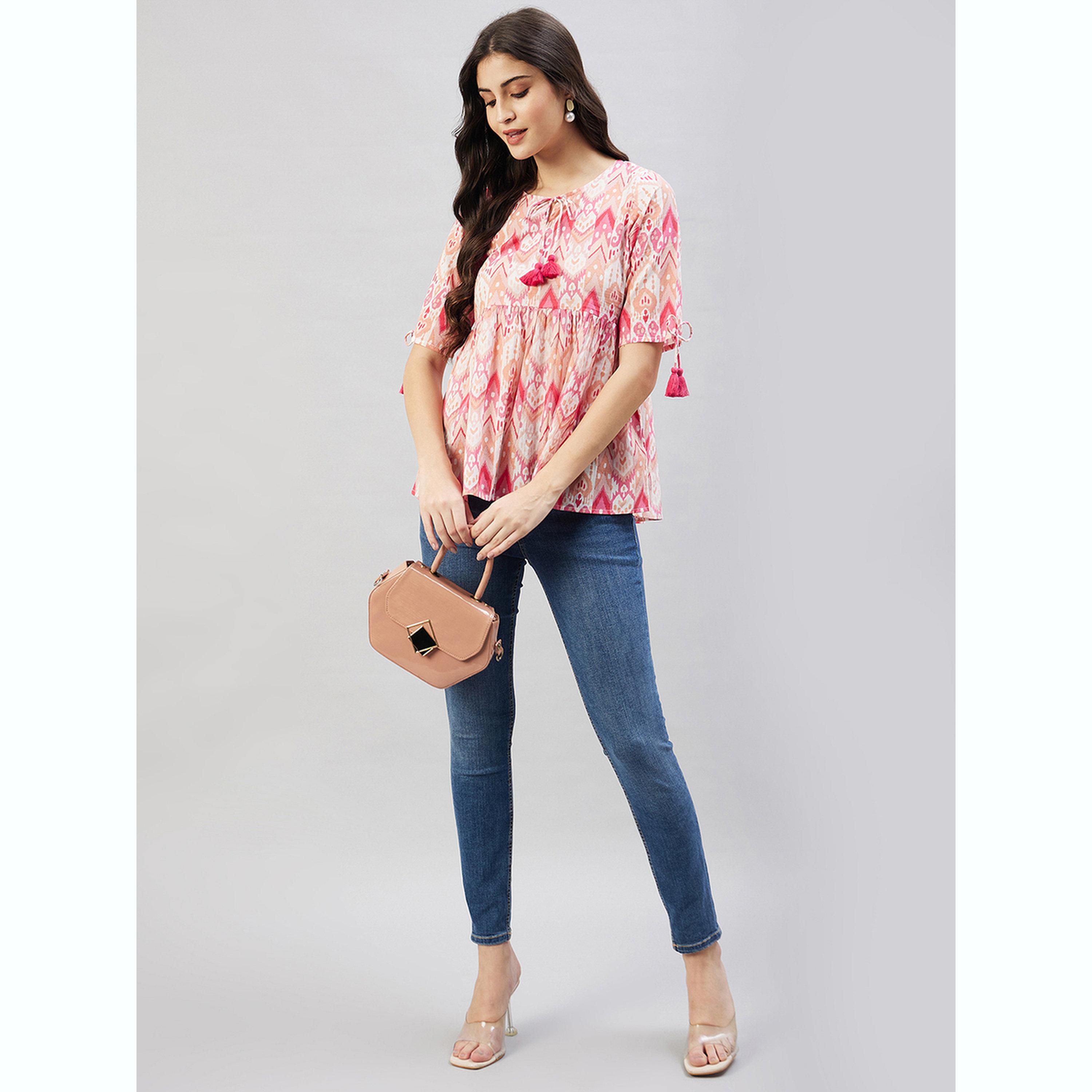واين ريد × ستايلي - بلوزة وردية اللون مزينة بشرابات مطبوعة للنساء-women-clothing-shirtsandblouses-blouses-image-2