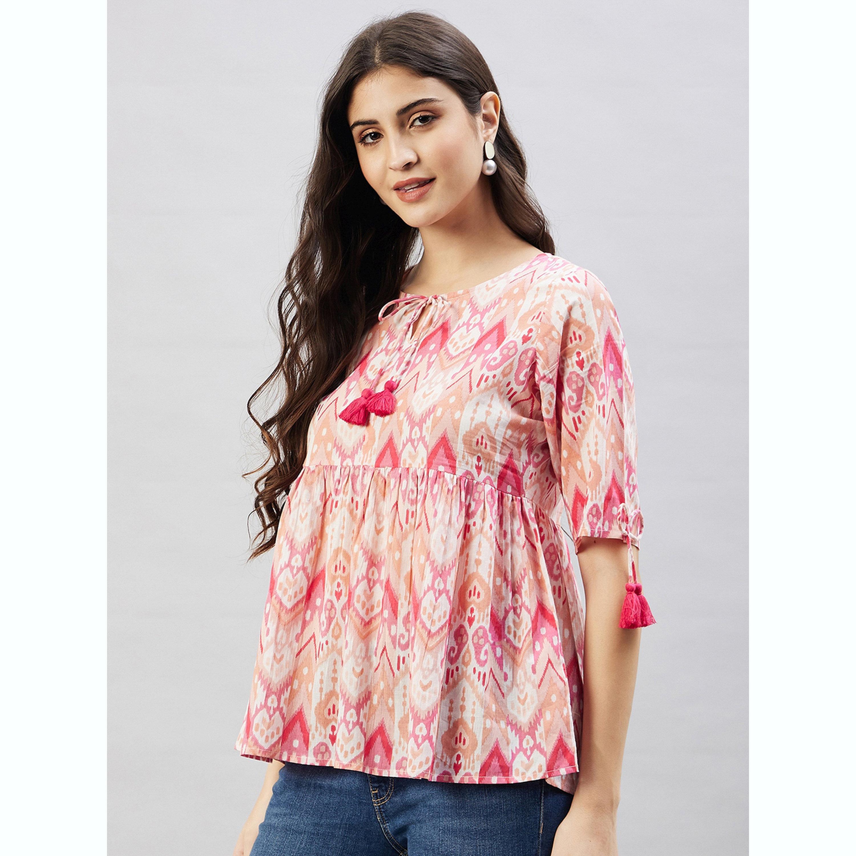 واين ريد × ستايلي - بلوزة وردية اللون مزينة بشرابات مطبوعة للنساء-women-clothing-shirtsandblouses-blouses-image-3