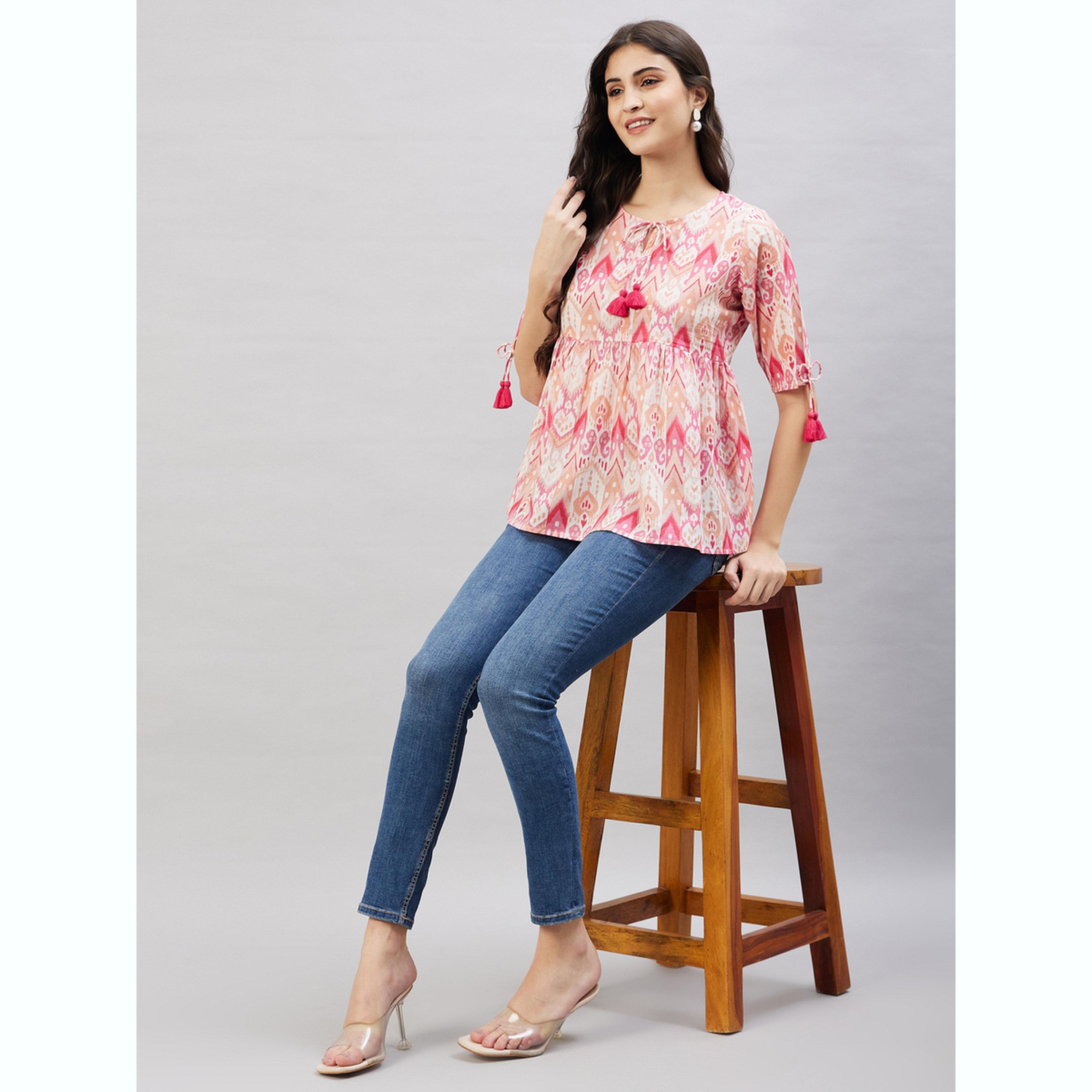 واين ريد × ستايلي - بلوزة وردية اللون مزينة بشرابات مطبوعة للنساء-women-clothing-shirtsandblouses-blouses-image-4
