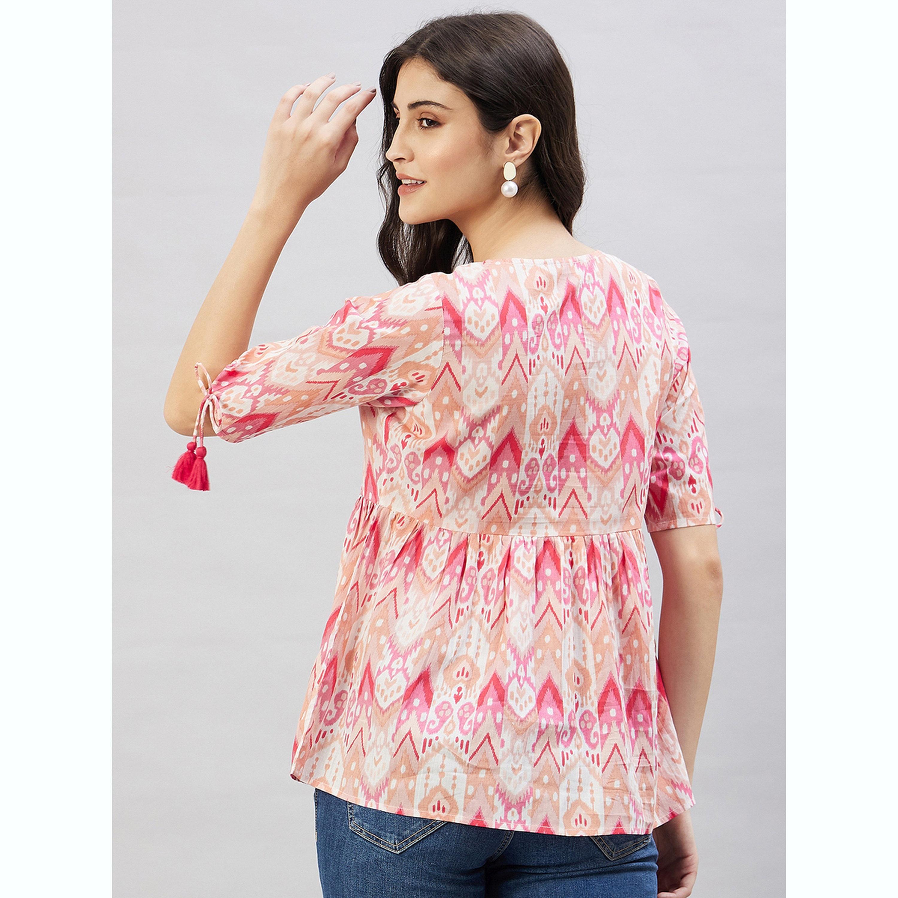 واين ريد × ستايلي - بلوزة وردية اللون مزينة بشرابات مطبوعة للنساء-women-clothing-shirtsandblouses-blouses-image-5