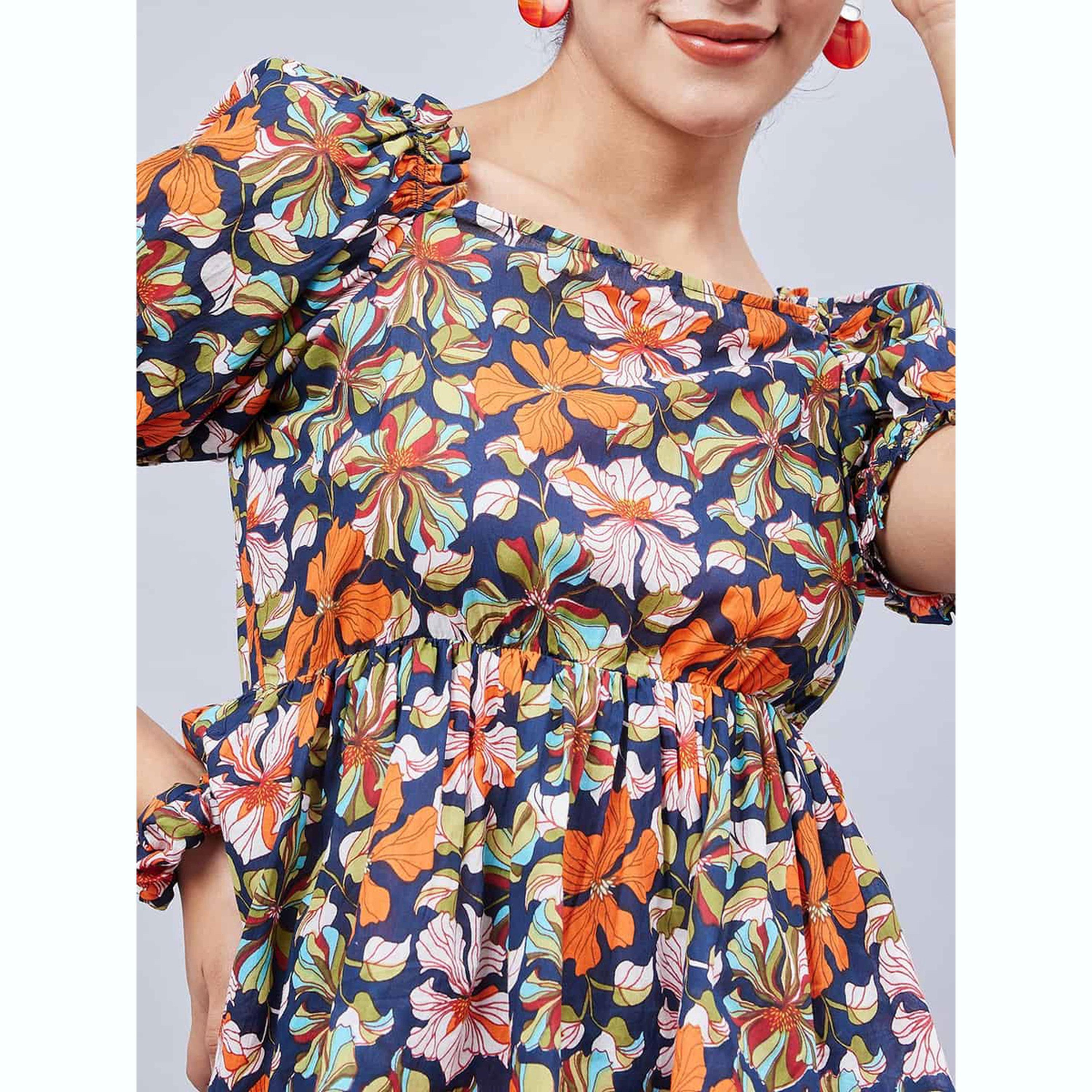 واين ريد × ستايلي - بلوزة زرقاء داكنة مزينة بنقوش زهور وأكمام منفوخة للنساء-women-clothing-shirtsandblouses-blouses-image-6