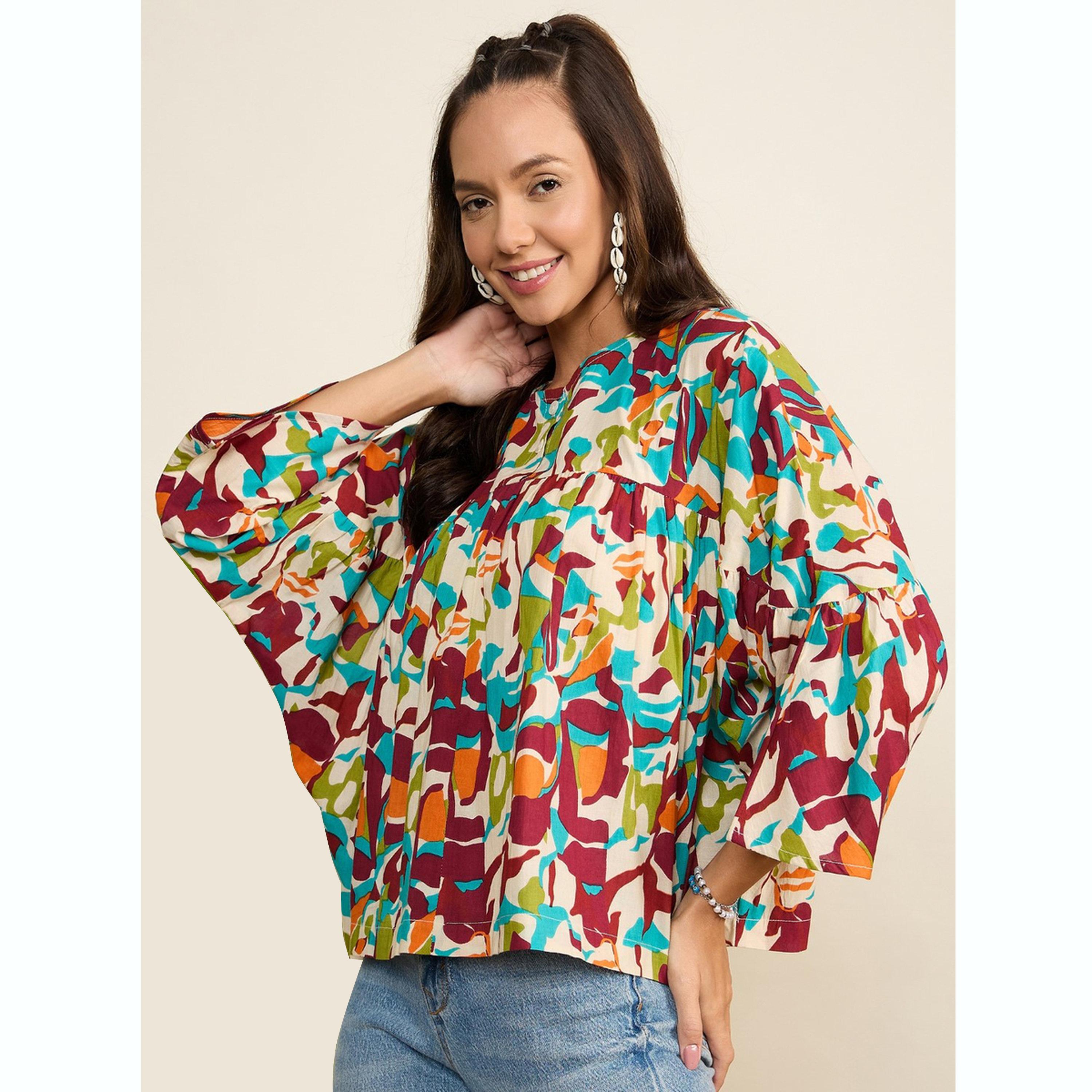 واين ريد × ستايلي - بلوزة مطبوعة بأكمام واسعة للنساء-women-clothing-shirtsandblouses-blouses-image-1