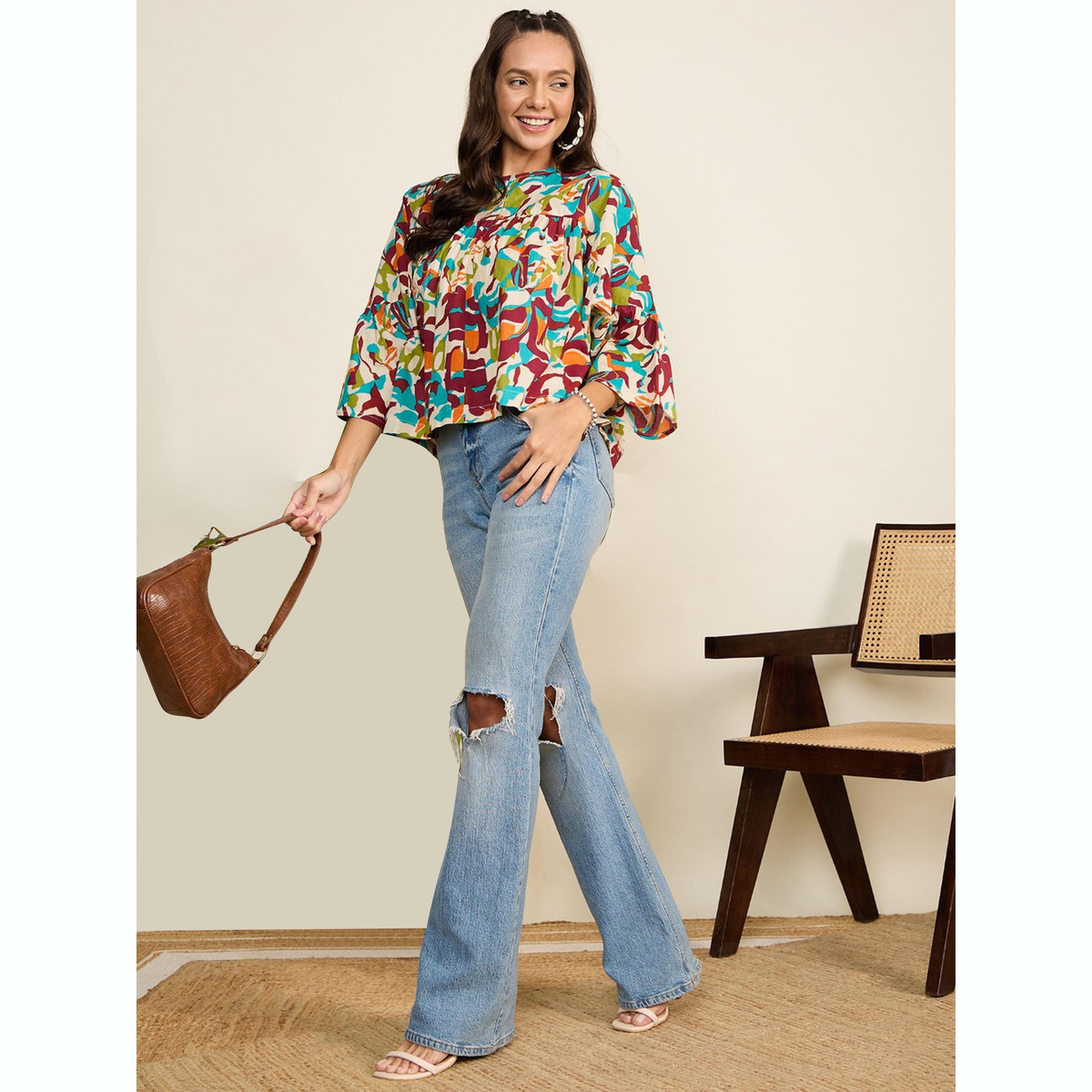 واين ريد × ستايلي - بلوزة مطبوعة بأكمام واسعة للنساء-women-clothing-shirtsandblouses-blouses-image-2