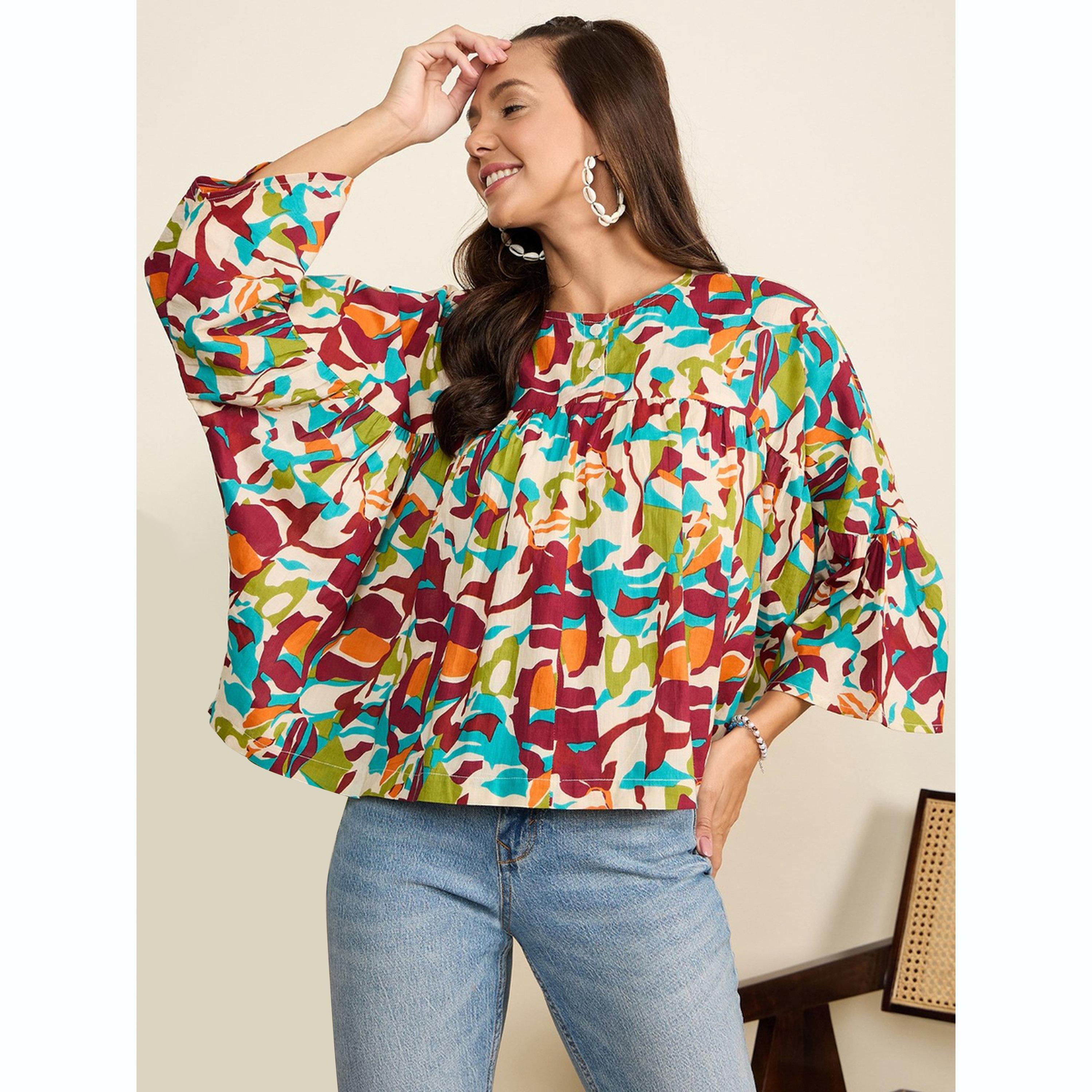 واين ريد × ستايلي - بلوزة مطبوعة بأكمام واسعة للنساء-women-clothing-shirtsandblouses-blouses-image-3