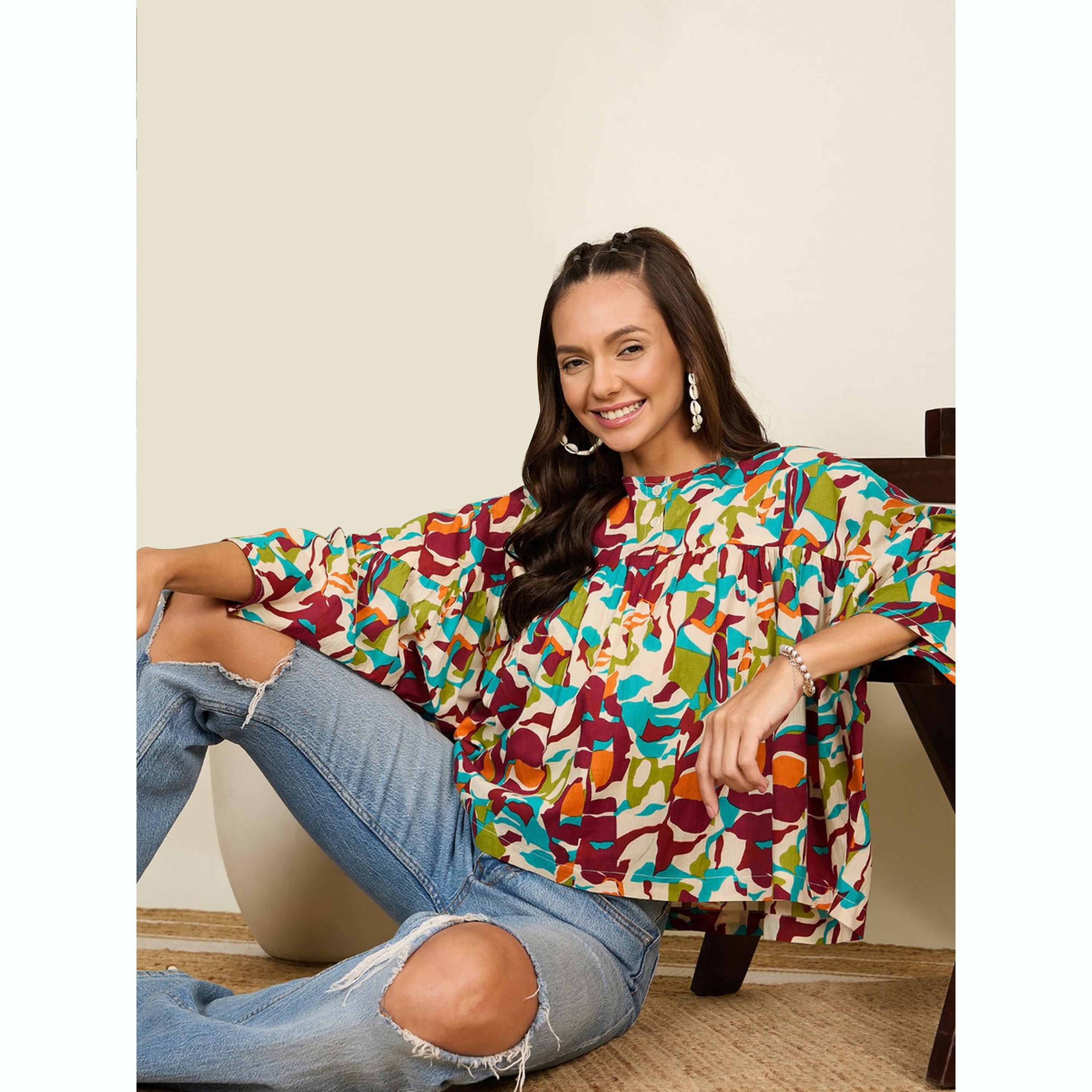 واين ريد × ستايلي - بلوزة مطبوعة بأكمام واسعة للنساء-women-clothing-shirtsandblouses-blouses-image-4