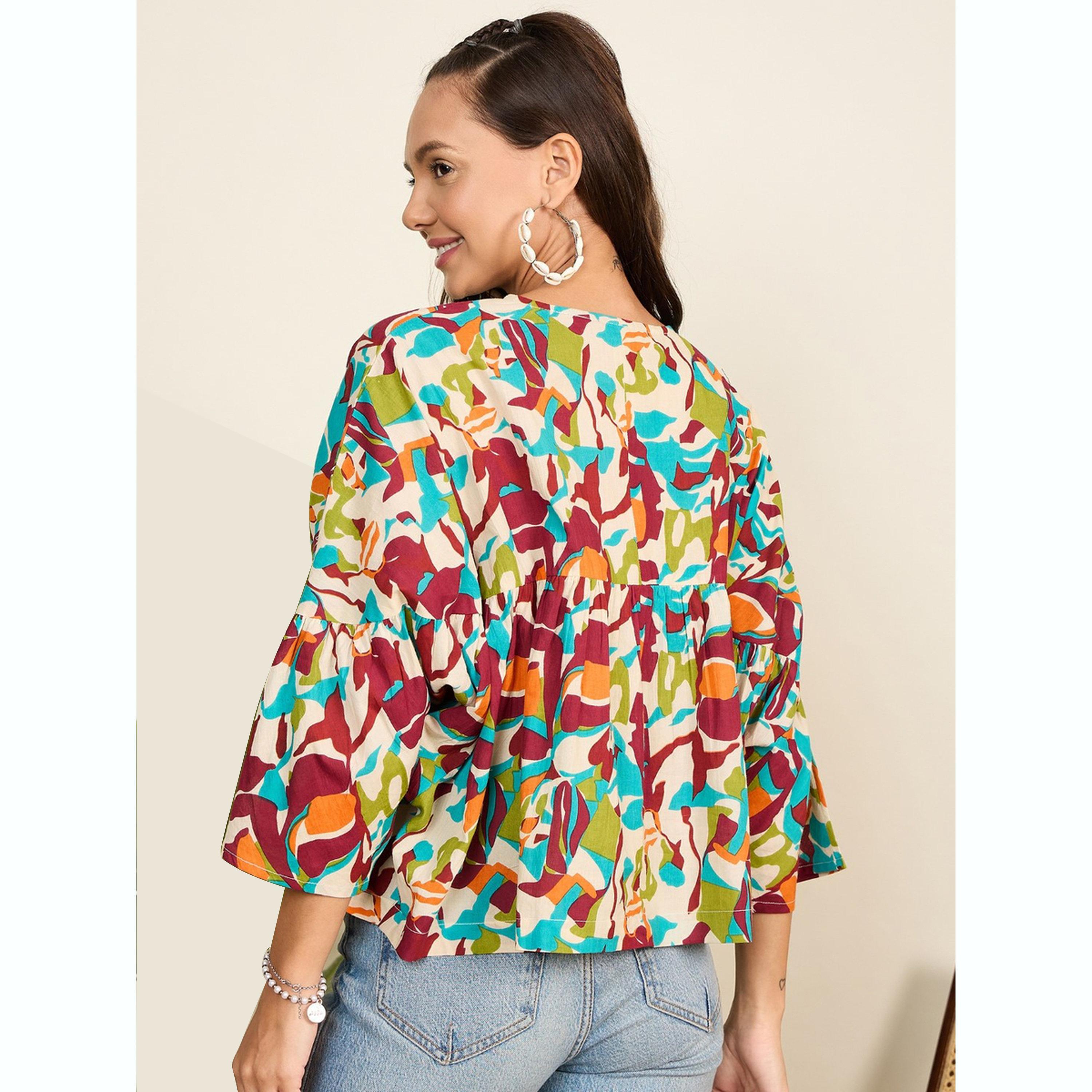 واين ريد × ستايلي - بلوزة مطبوعة بأكمام واسعة للنساء-women-clothing-shirtsandblouses-blouses-image-5