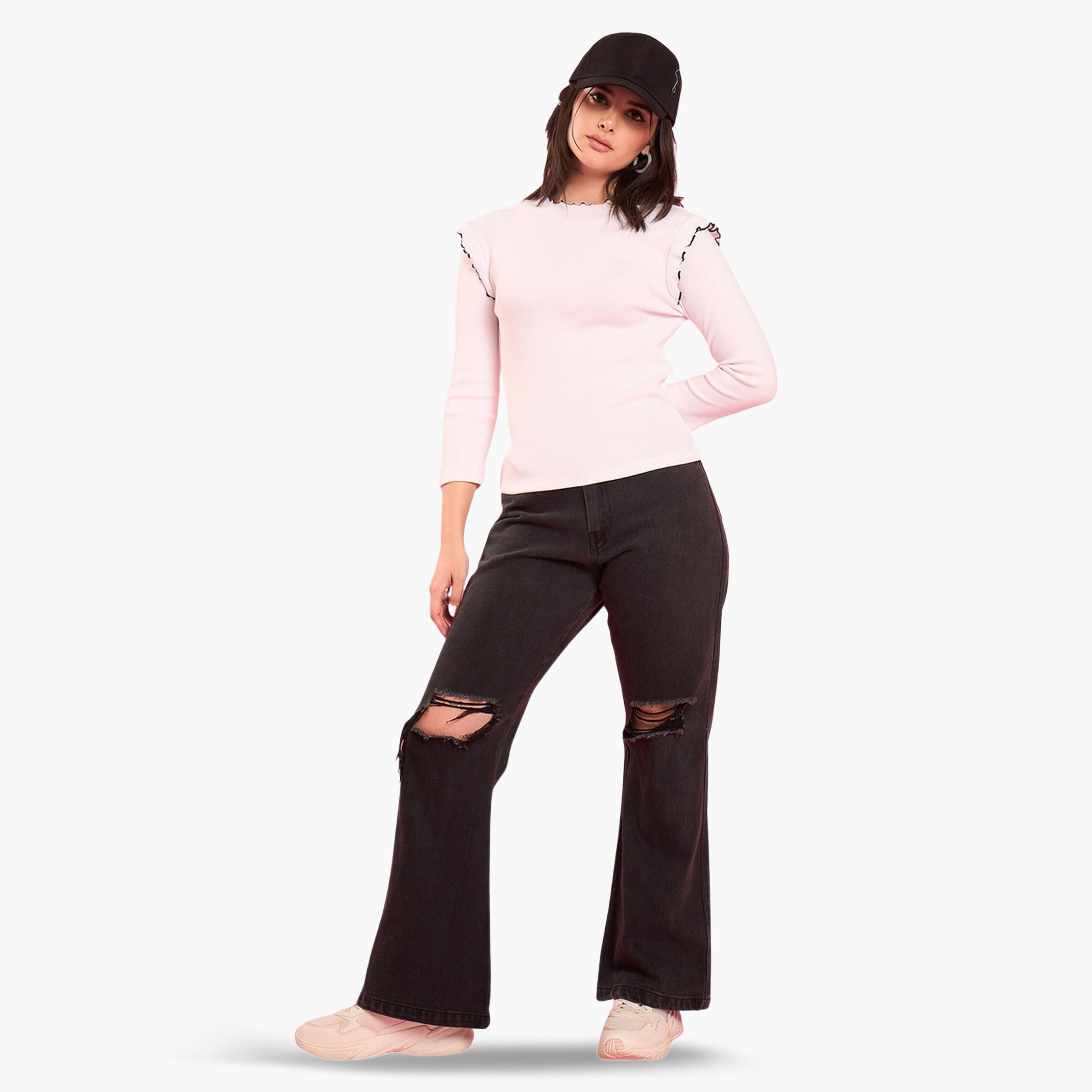 واين ريد × ستايلي - بلوزة بيضاء مضلعة مزينة بكشكشة للنساء-women-clothing-tshirts-image-2