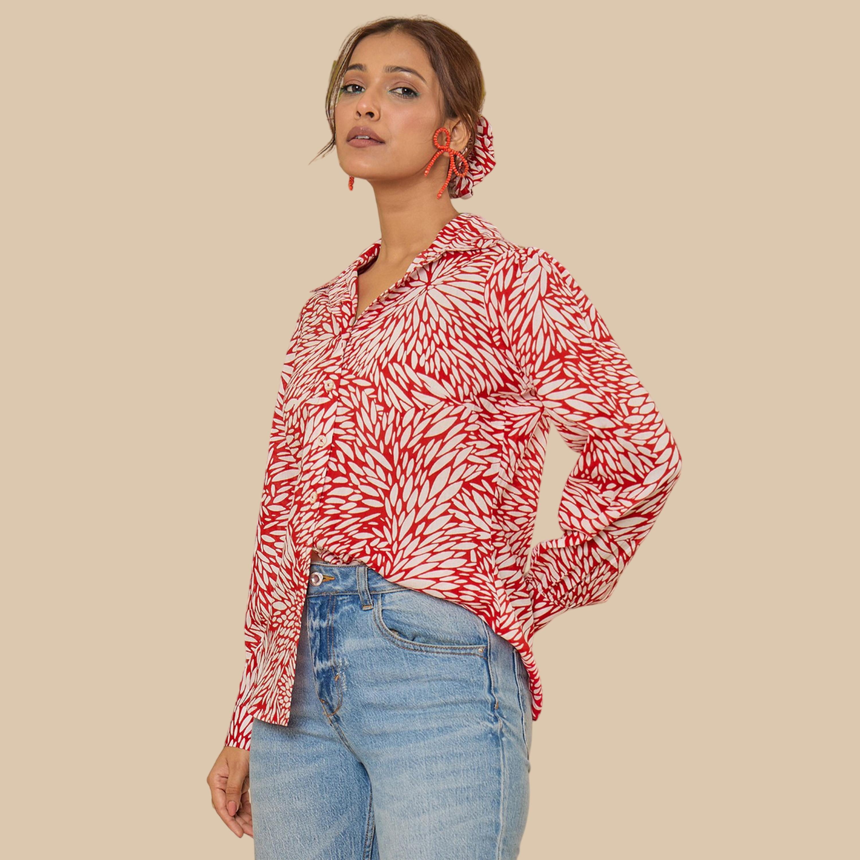 واين ريد × ستايلي - بلوزة قطنية مطبوعة بنقشة تجريدية للنساء-women-clothing-shirtsandblouses-blouses-image-1