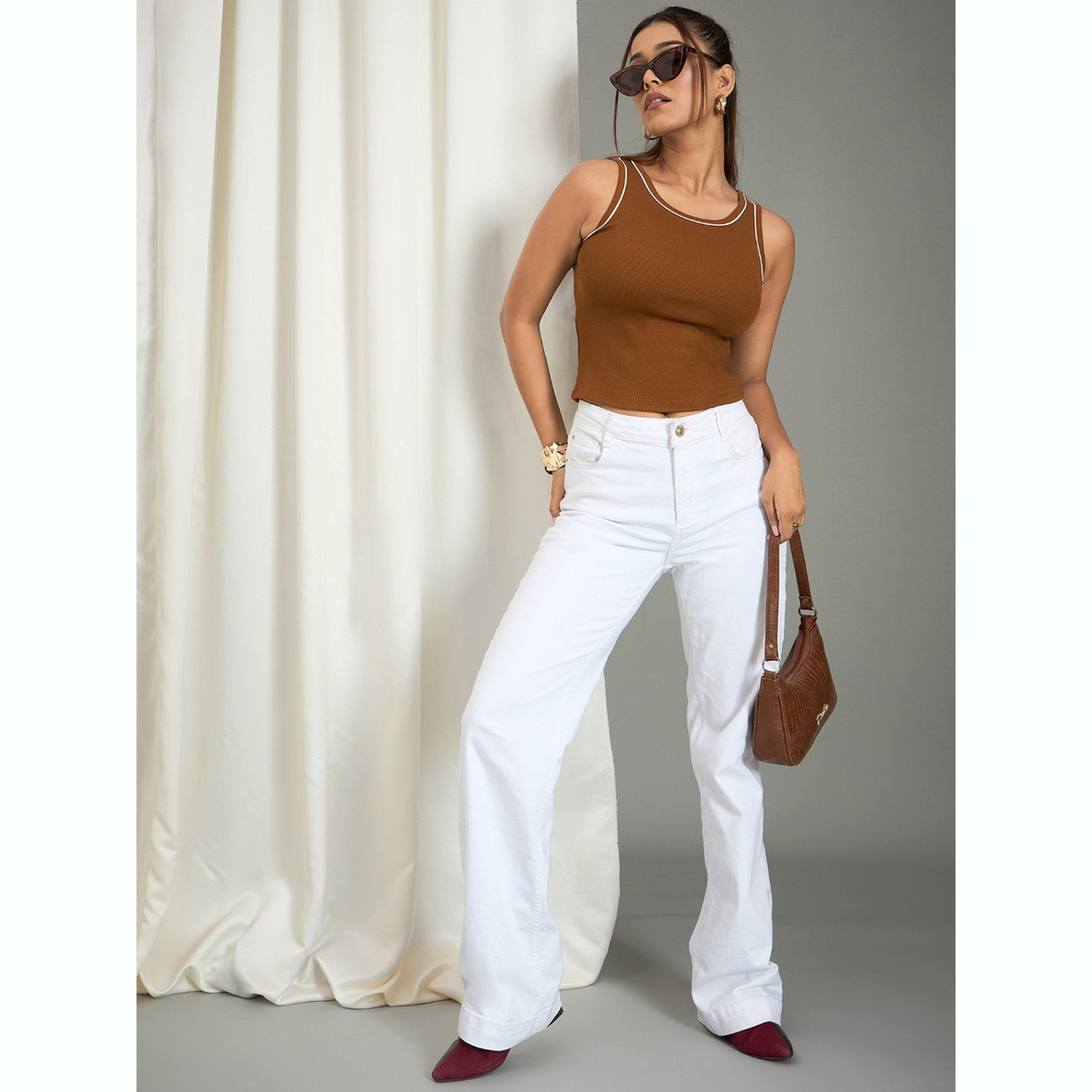 واين ريد × ستايلي - بلوزة بدون أكمام بلون بني مع حواف متباينة للنساء-women-clothing-shirtsandblouses-blouses-image-2