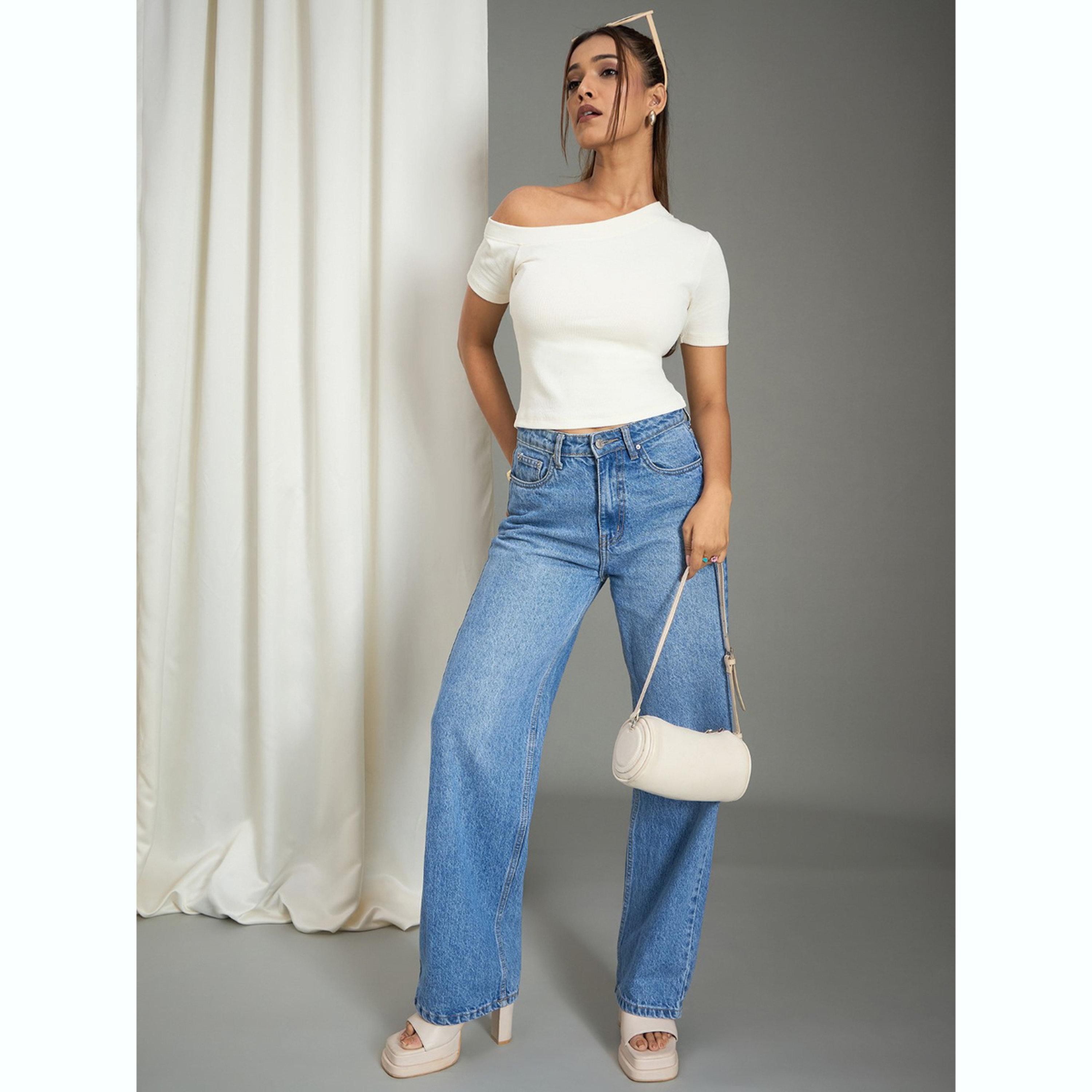 واين ريد × ستايلي - بلوزة بيضاء مكشوفة الكتفين ومضلعة للنساء-women-clothing-shirtsandblouses-blouses-image-2
