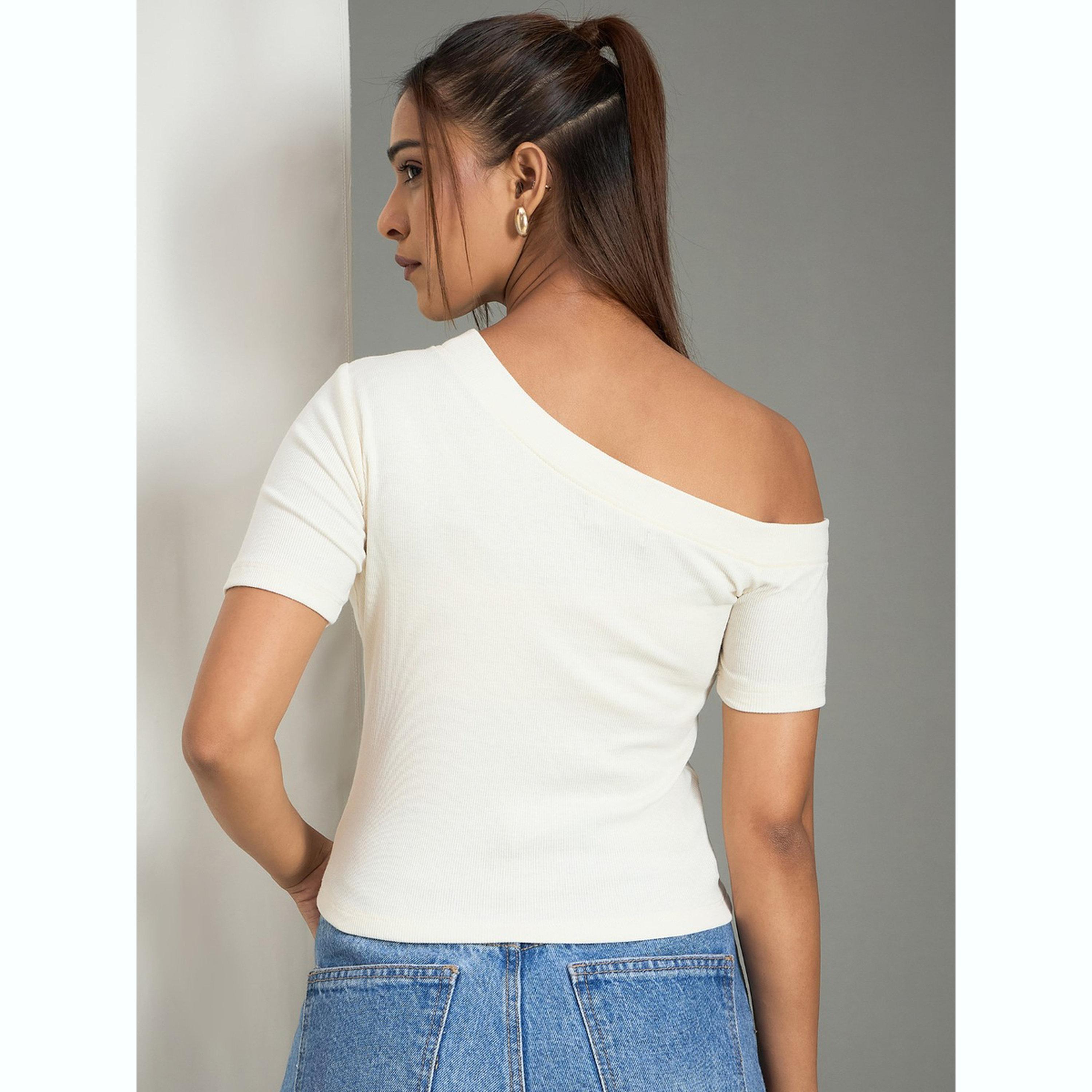 واين ريد × ستايلي - بلوزة بيضاء مكشوفة الكتفين ومضلعة للنساء-women-clothing-shirtsandblouses-blouses-image-3