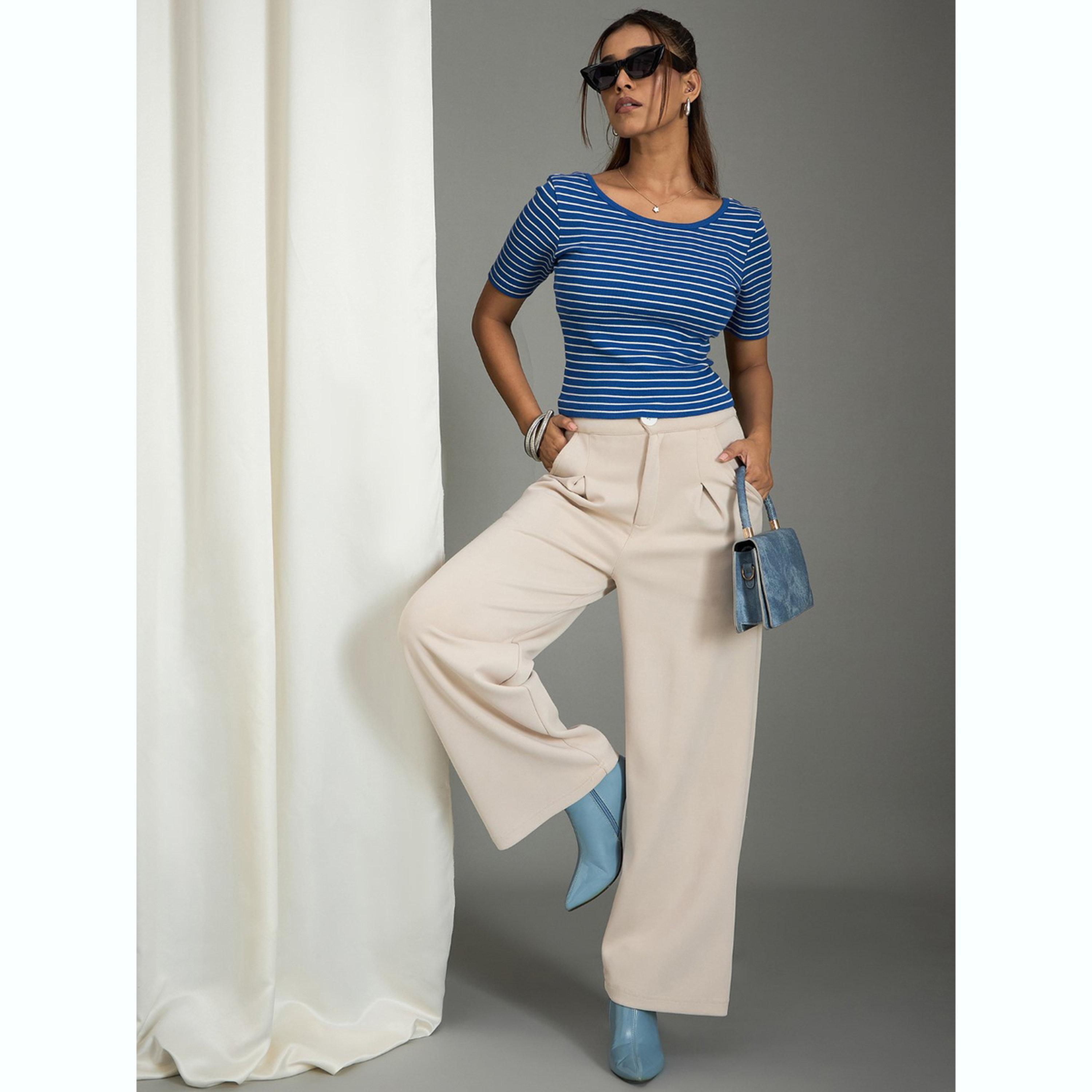 واين ريد × ستايلي - بلوزة مخططة برقبة دائرية للنساء-women-clothing-tshirts-image-2