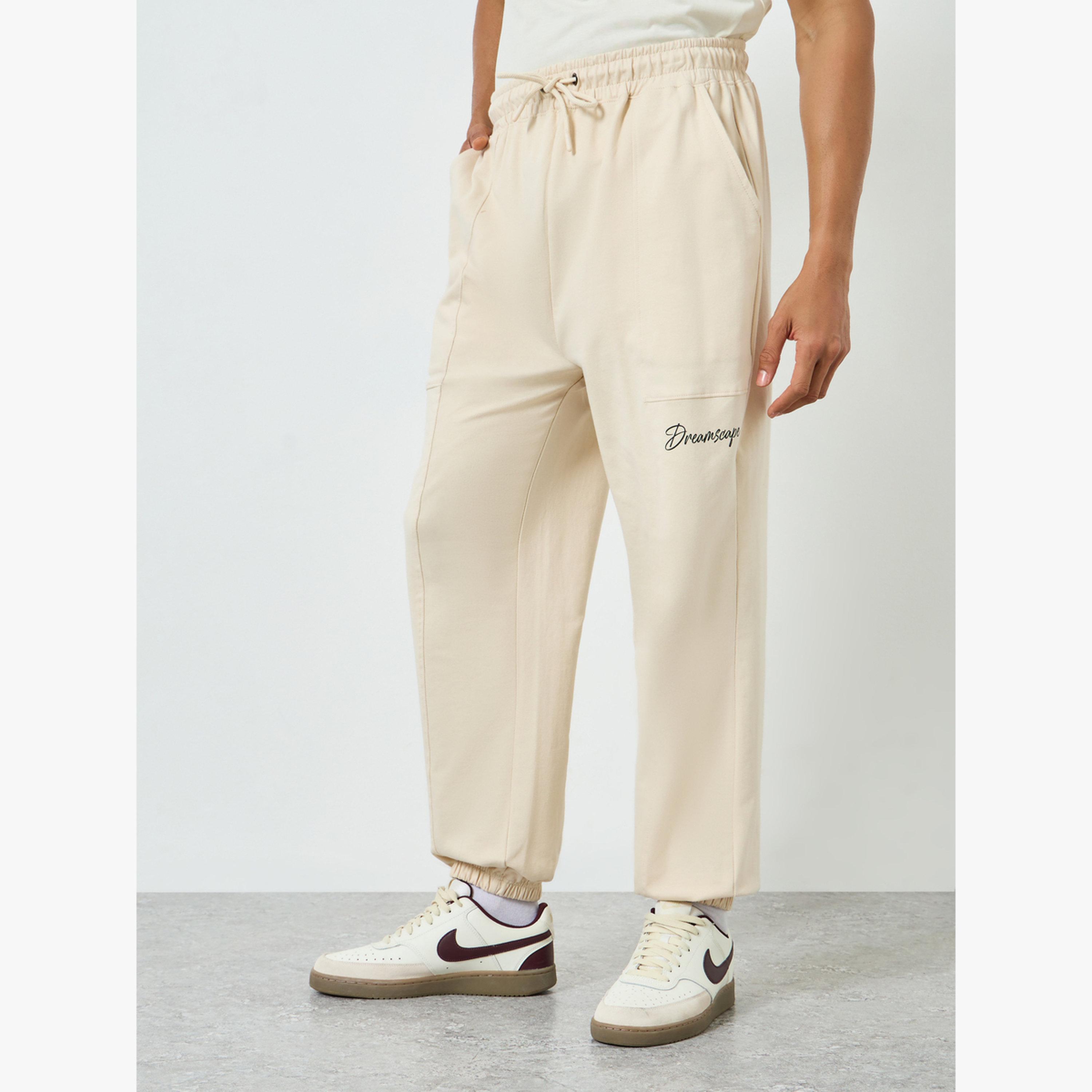 Styli Men Khaki Panelled Oversized Joggers-men-clothing-bottoms-joggers-image-1