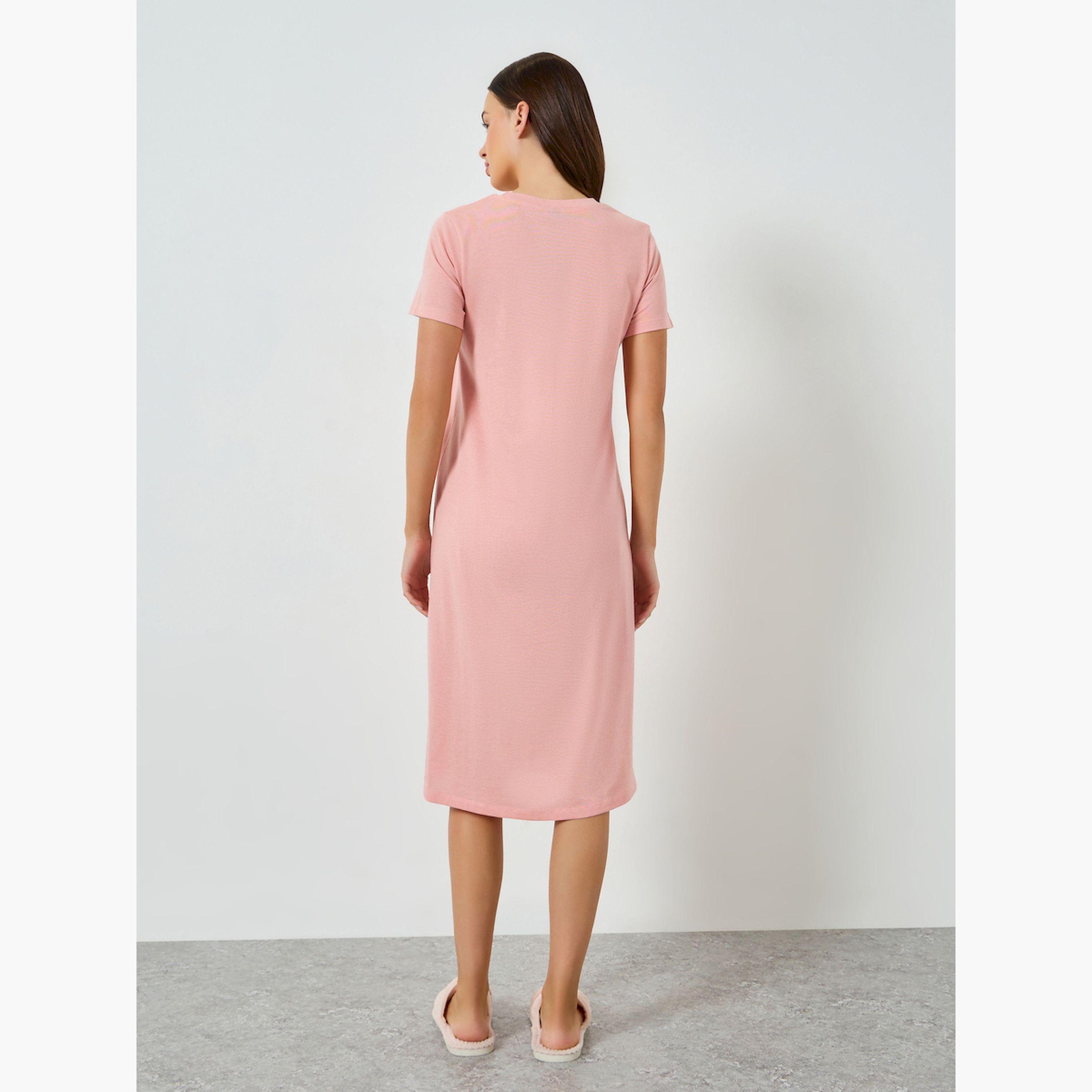 Styli Pink Short Sleeve Nightdress with Pocket-women-clothing-nightwear-nighties-image-3