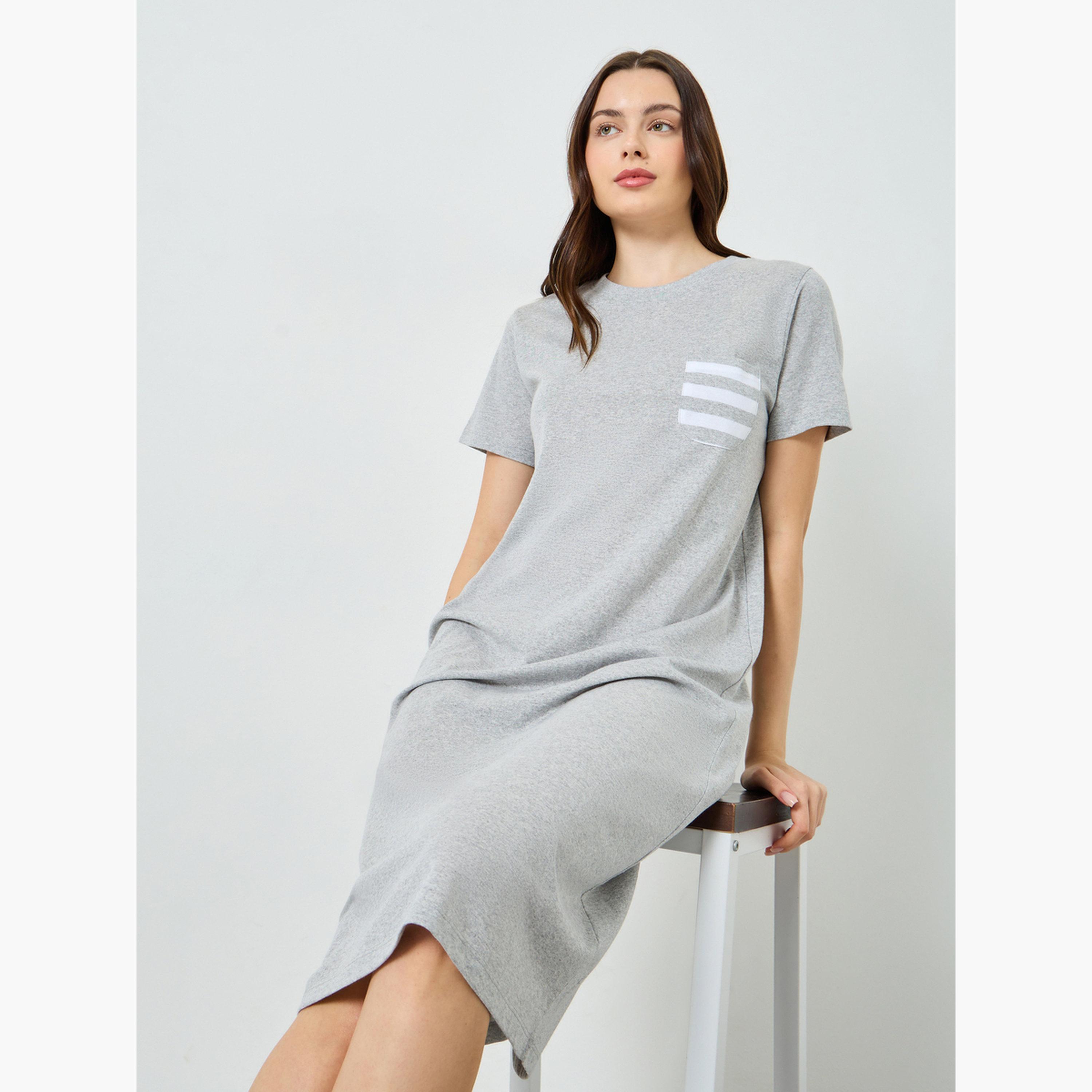 Styli Women Striped Pocket T-Shirt Dress-women-clothing-nightwear-nighties-image-2