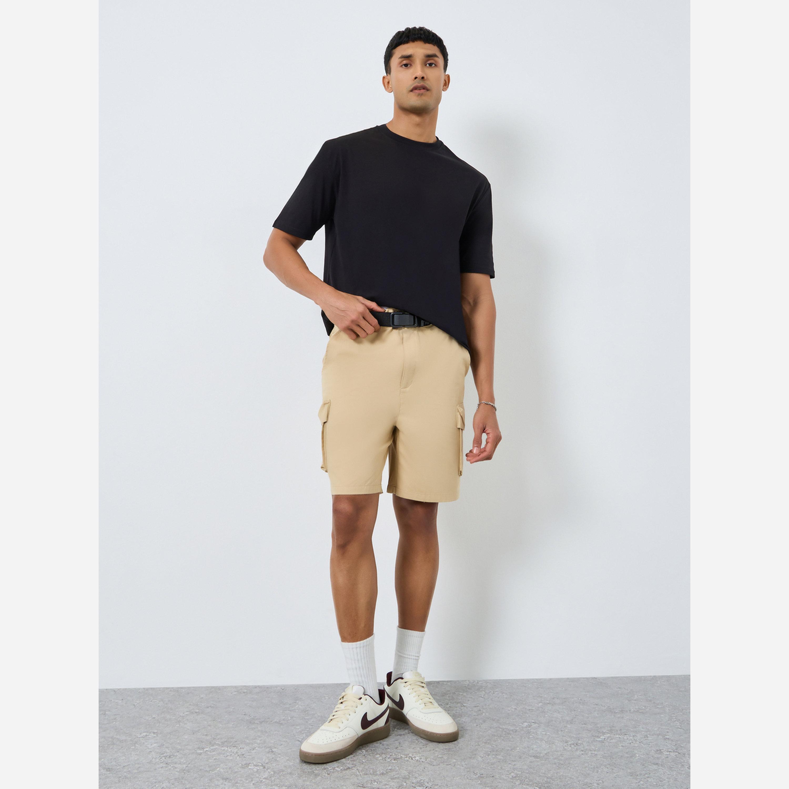 Styli Men Beige Oversized Cargo Shorts-men-clothing-bottoms-shorts-image-2