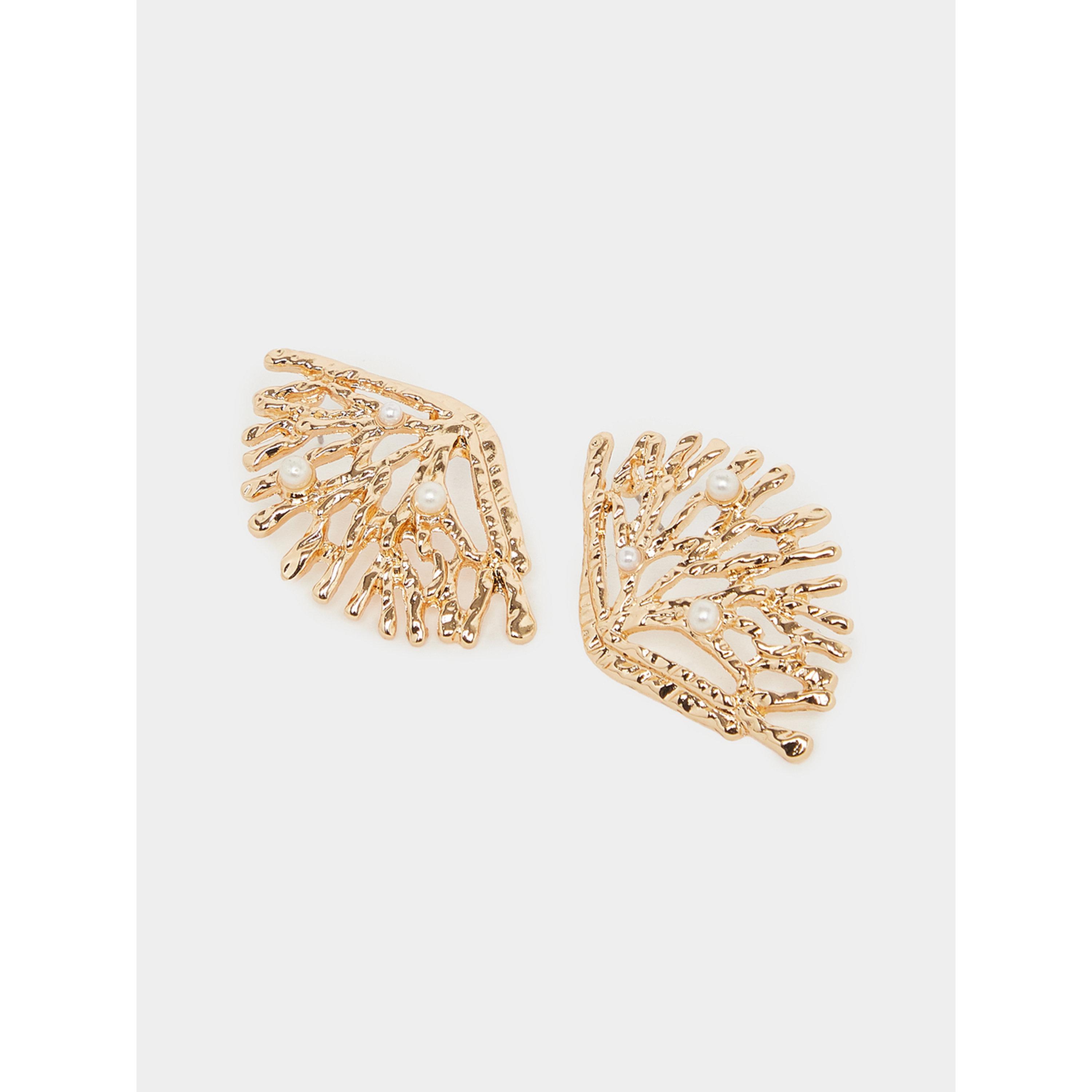 Styli Gold Branch Stud Earrings with Pearls-women-watchesandjewellery-jewellery-earrings-image-1