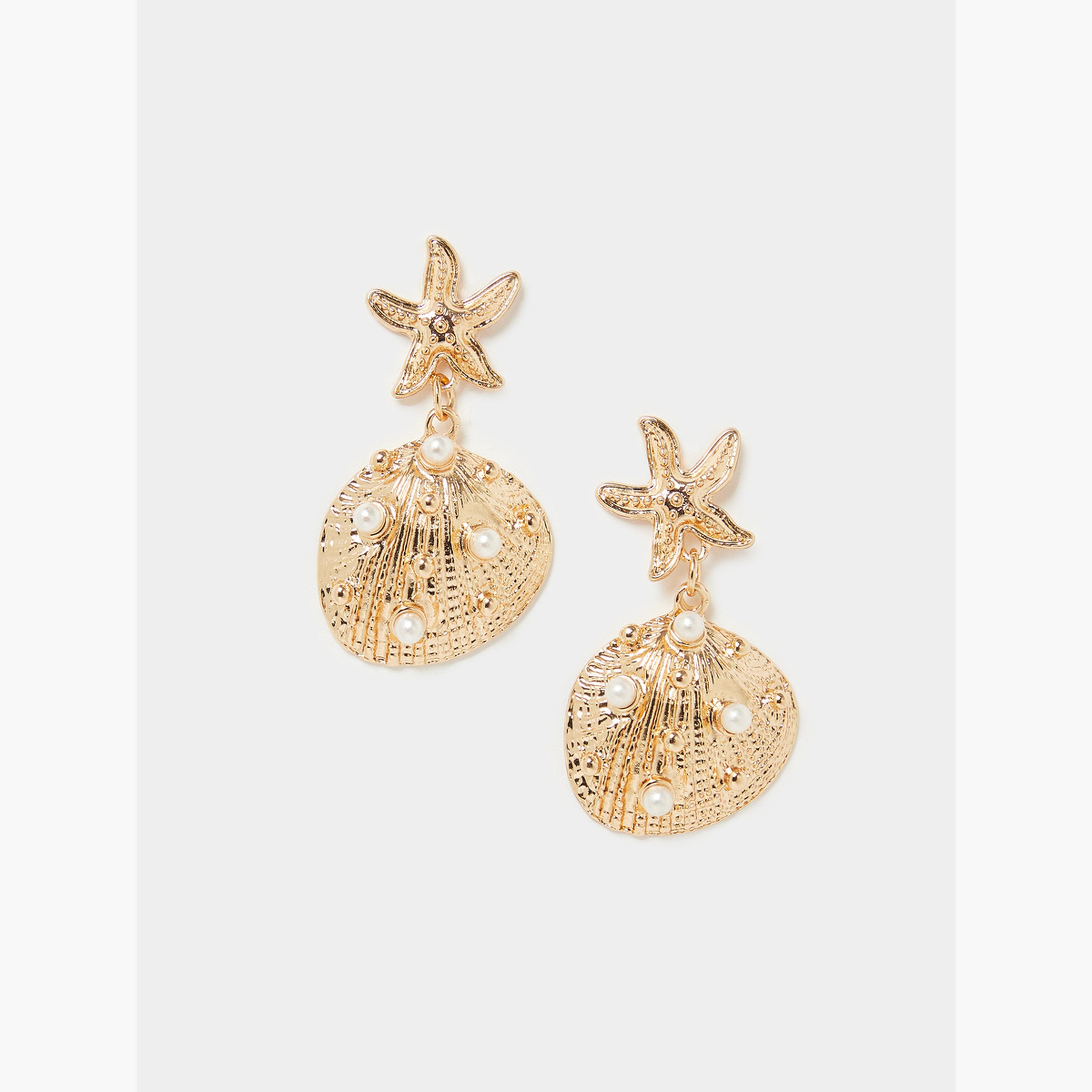 Styli Gold Starfish Seashell Dangle Earrings-women-watchesandjewellery-jewellery-earrings-image-1