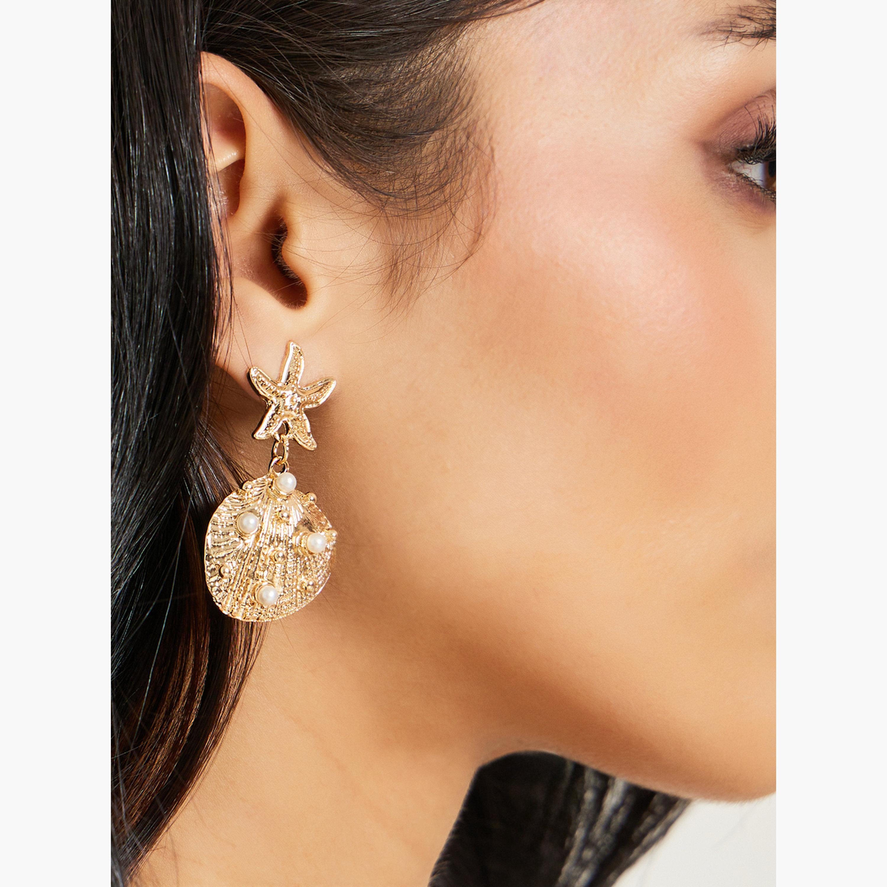 Styli Gold Starfish Seashell Dangle Earrings-women-watchesandjewellery-jewellery-earrings-image-2