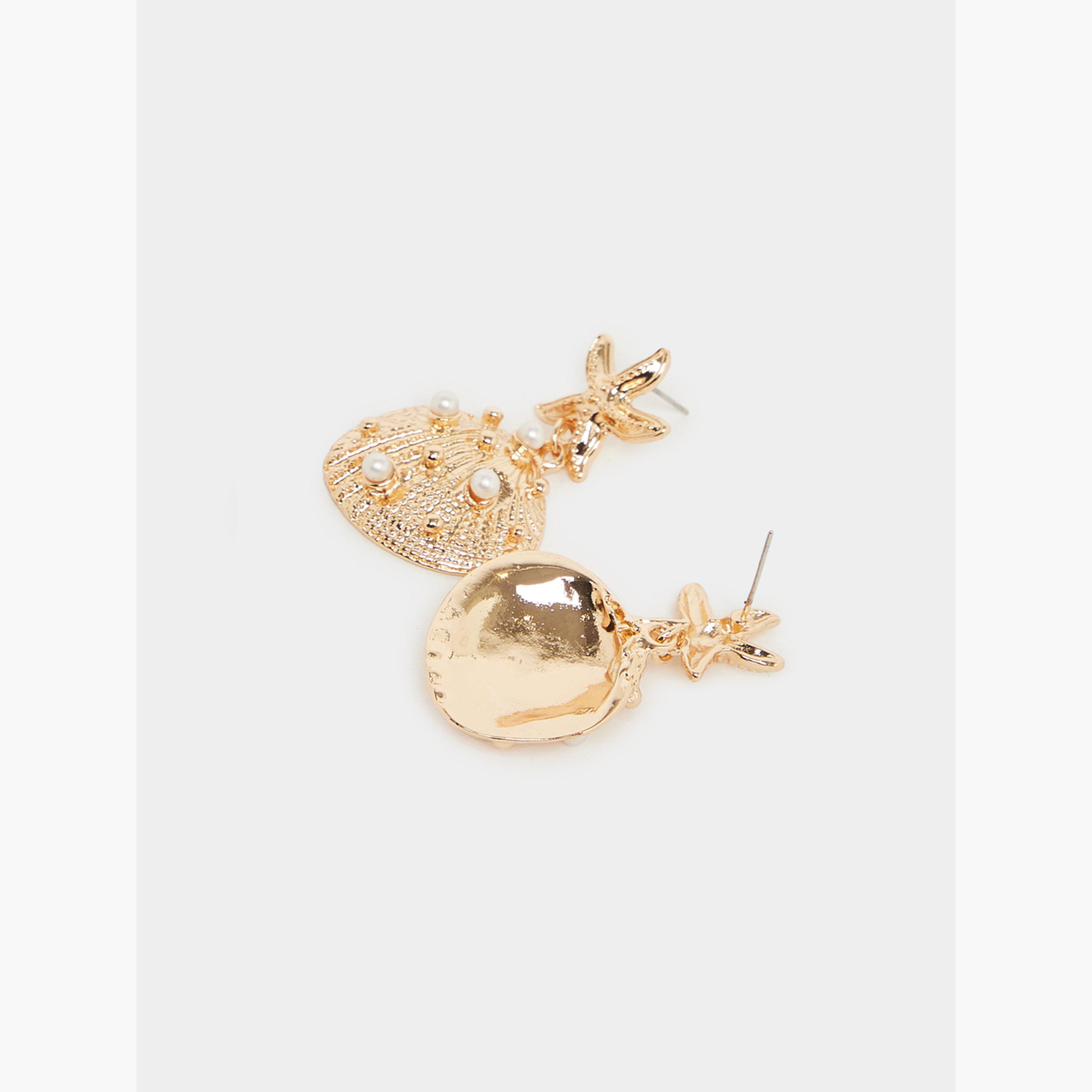 Styli Gold Starfish Seashell Dangle Earrings-women-watchesandjewellery-jewellery-earrings-image-3
