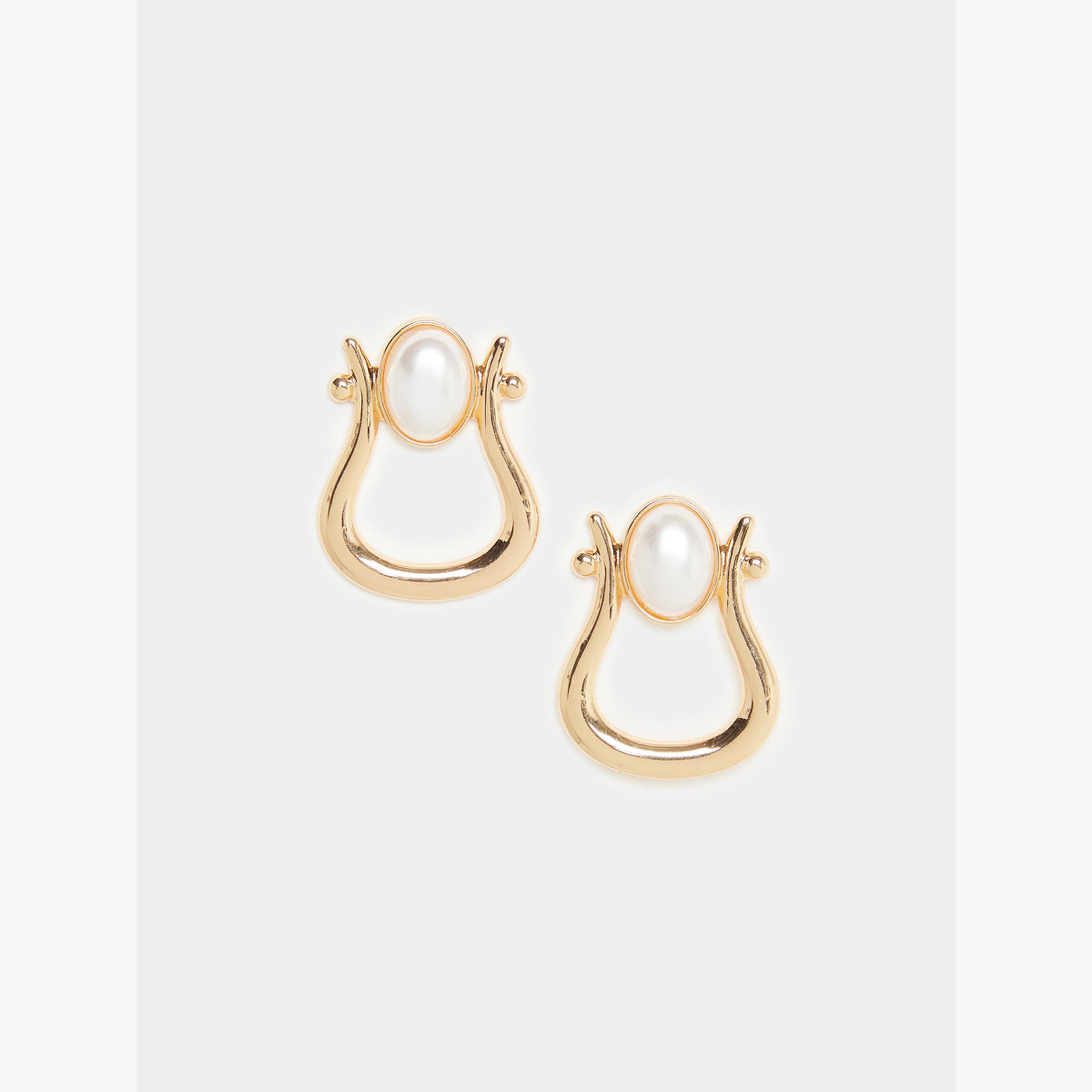 Styli Gold Tone Pearl Drop Earrings-women-watchesandjewellery-jewellery-earrings-image-1
