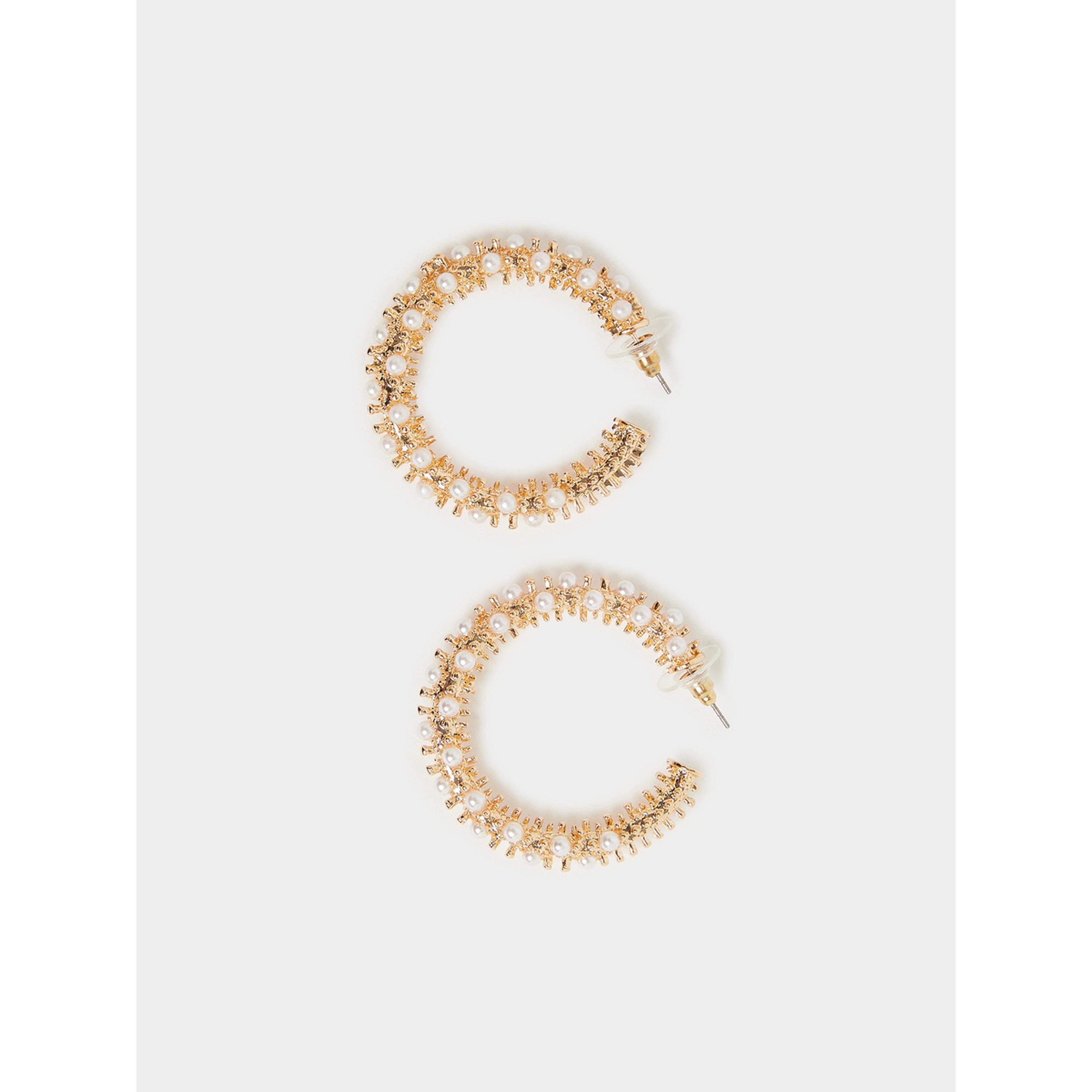 Styli Gold Pearl Hoop Earrings-women-watchesandjewellery-jewellery-earrings-image-1