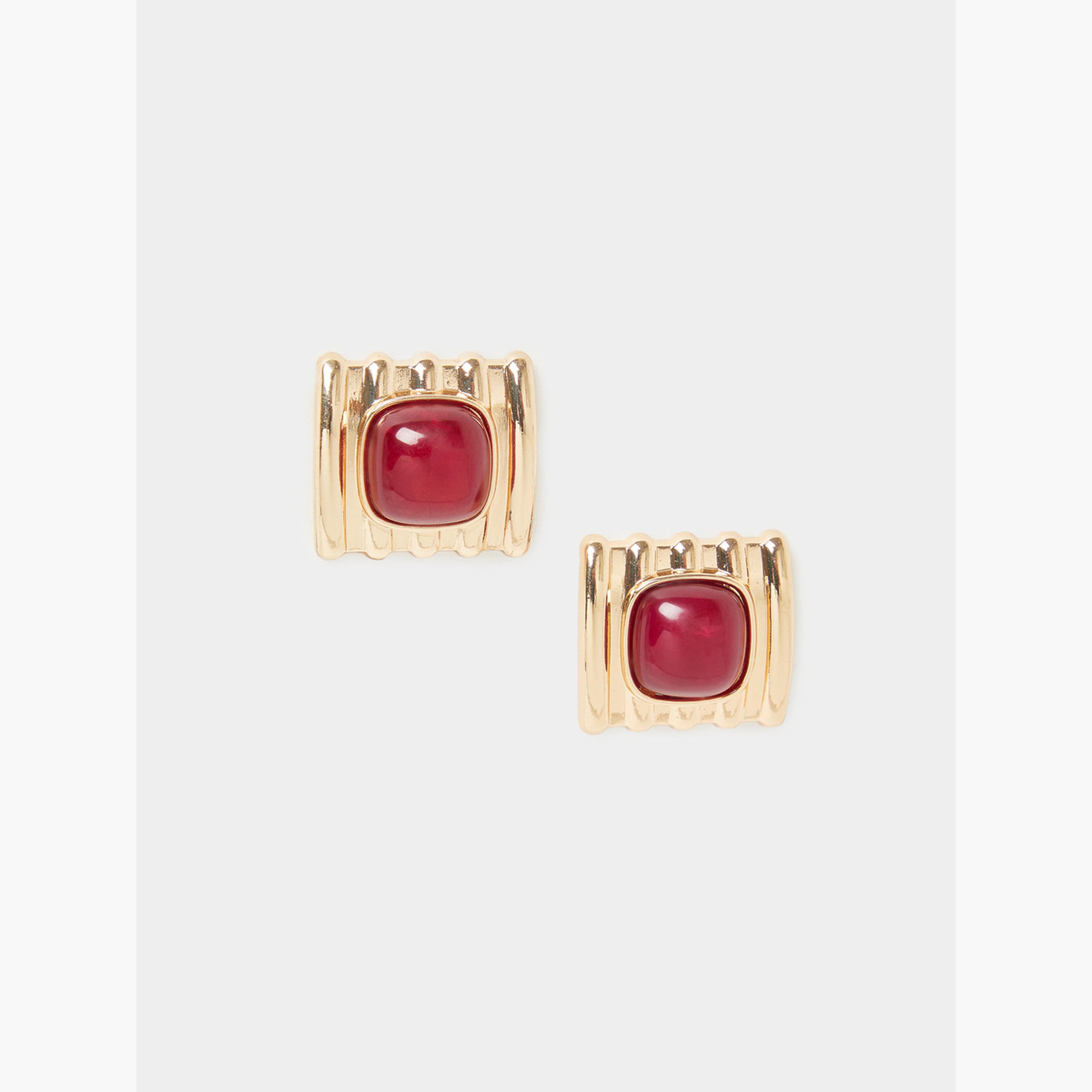 Styli Gold Tone Square Stone Earrings-women-watchesandjewellery-jewellery-earrings-image-1