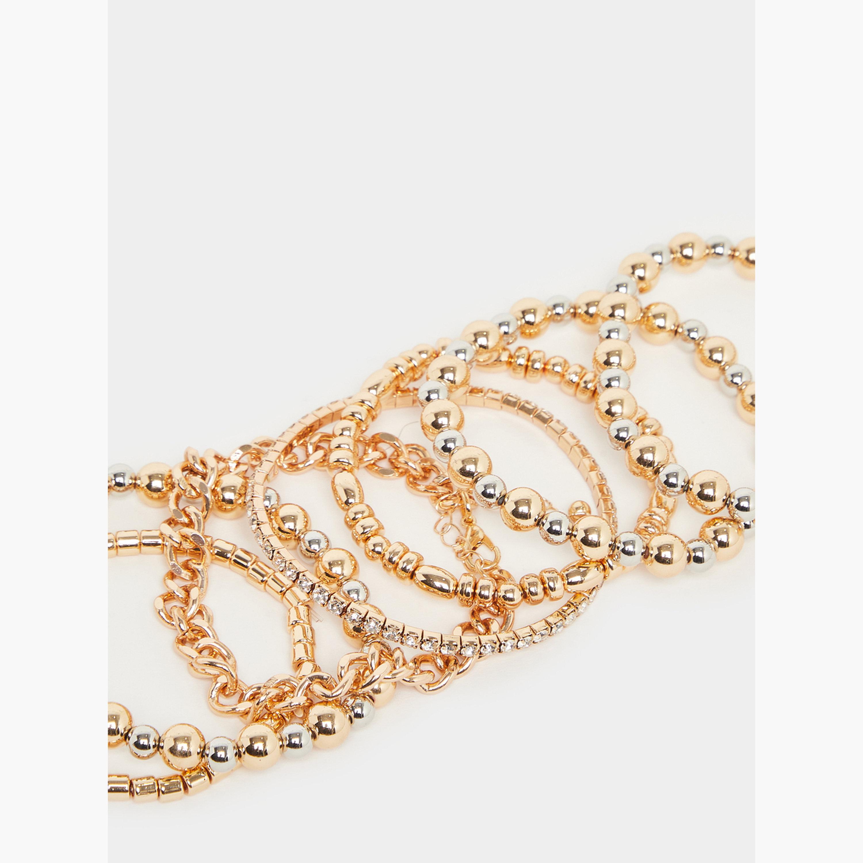 Styli Pack of 7 - Gold Beaded Bracelet-women-watchesandjewellery-jewellery-banglesandbracelets-image-2