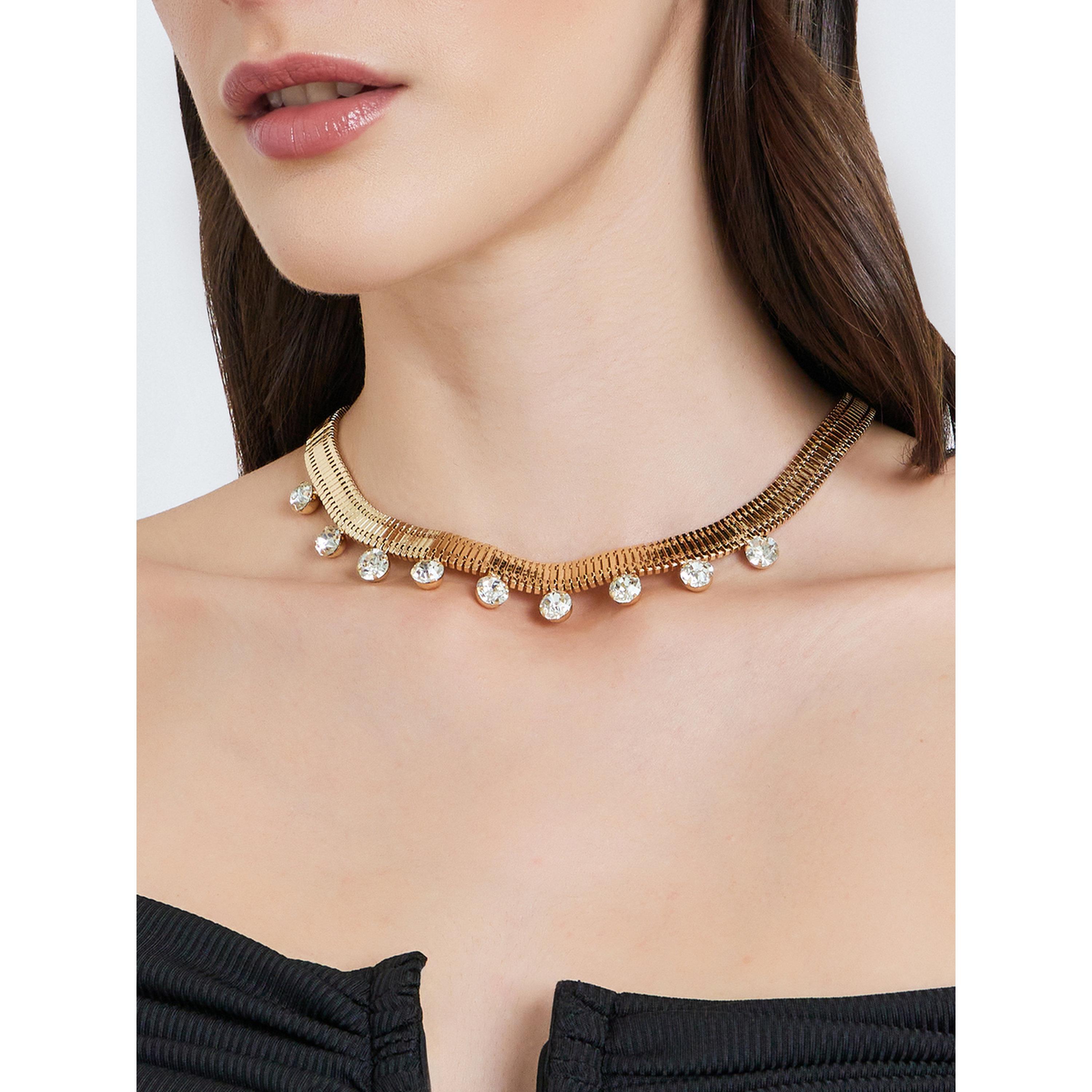 Styli Gold Tone Snake Chain Necklace with Crystal Drops-women-watchesandjewellery-jewellery-necklacesandpendants-image-2