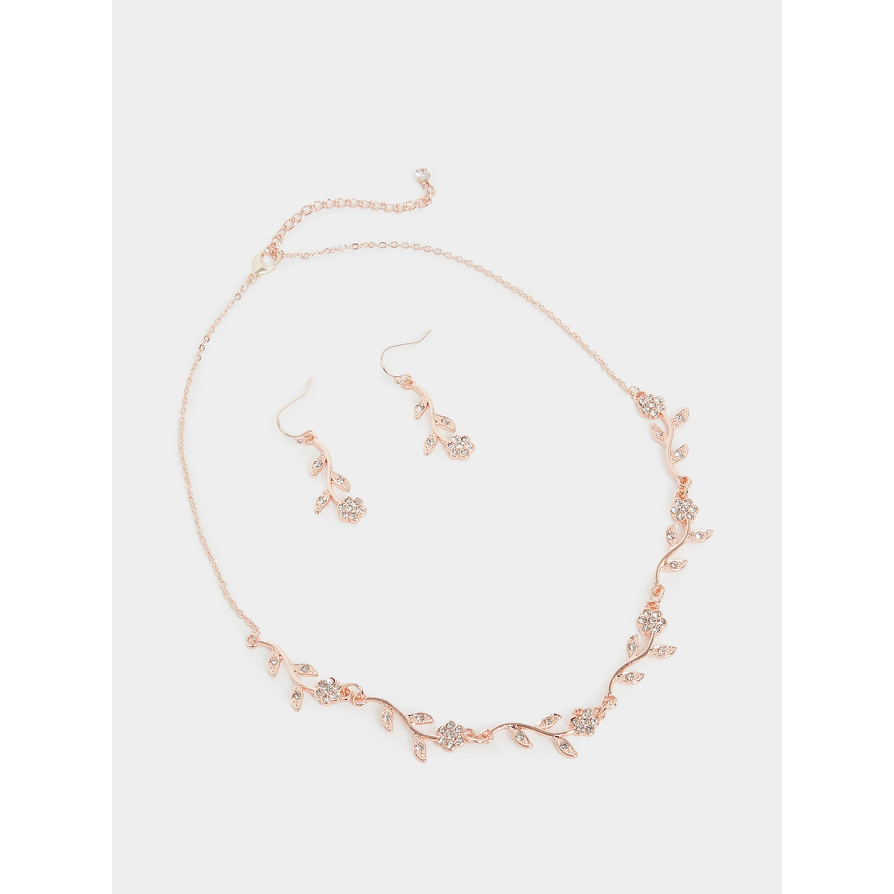 Styli Flower Embellished Necklace and Earrings Jewelry Set-women-watchesandjewellery-jewellery-jewellerysets-image-1
