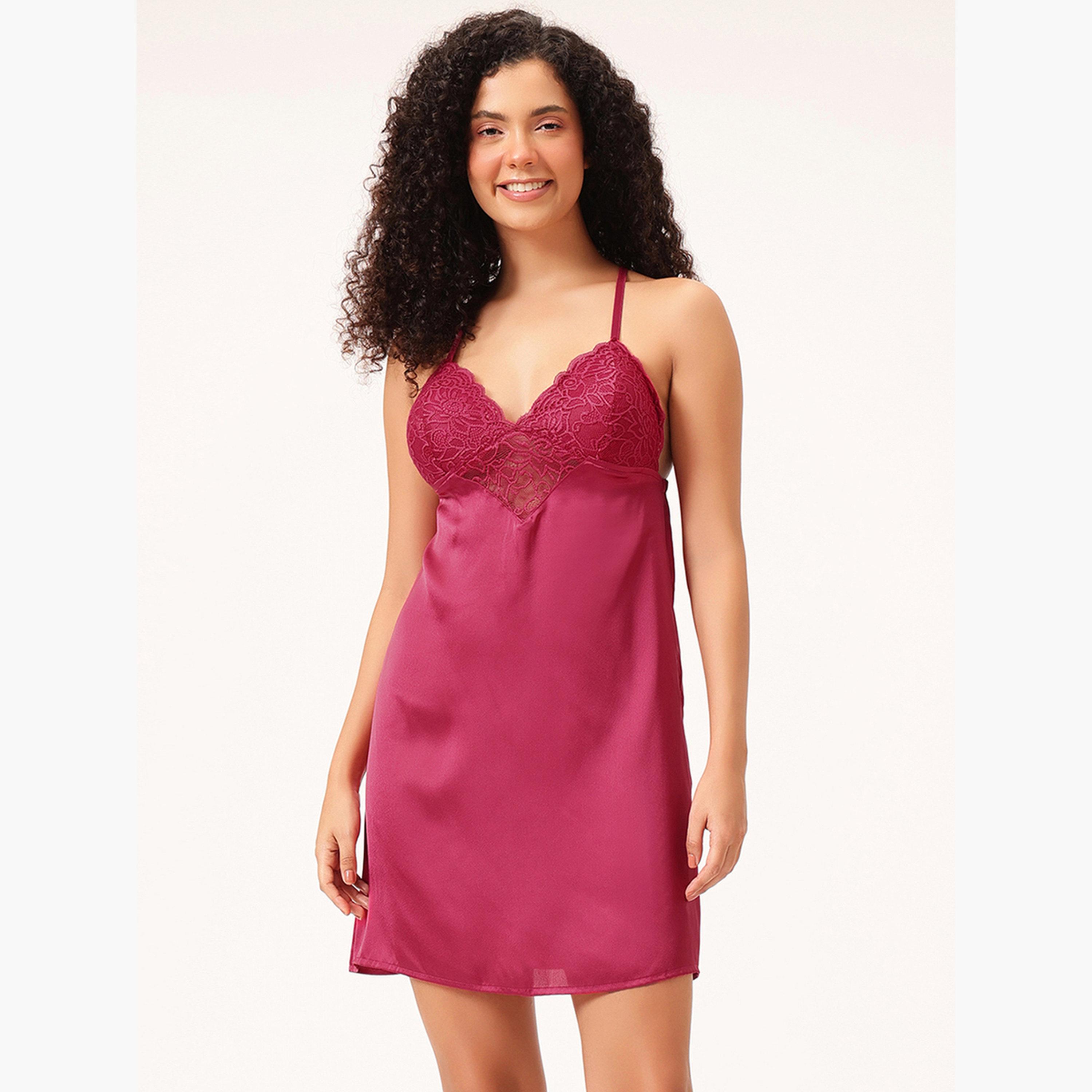 Clovia Satin Cross Strap Back Slip Dress-women-clothing-lingerie-babydollsandbodysuits-image-1