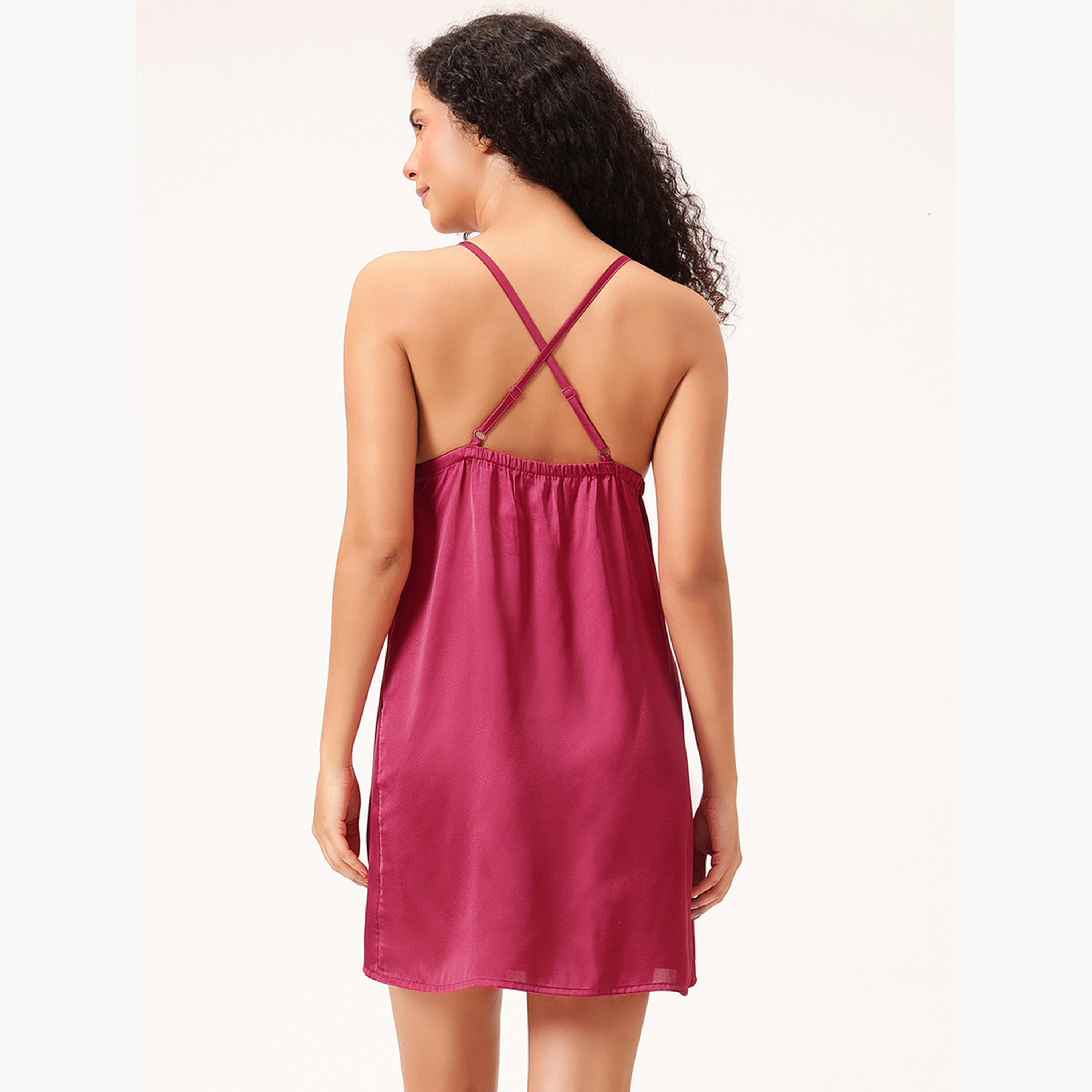كلوفيا - فستان ساتان بحمالات متقاطعة من الخلف-women-clothing-lingerie-babydollsandbodysuits-image-4