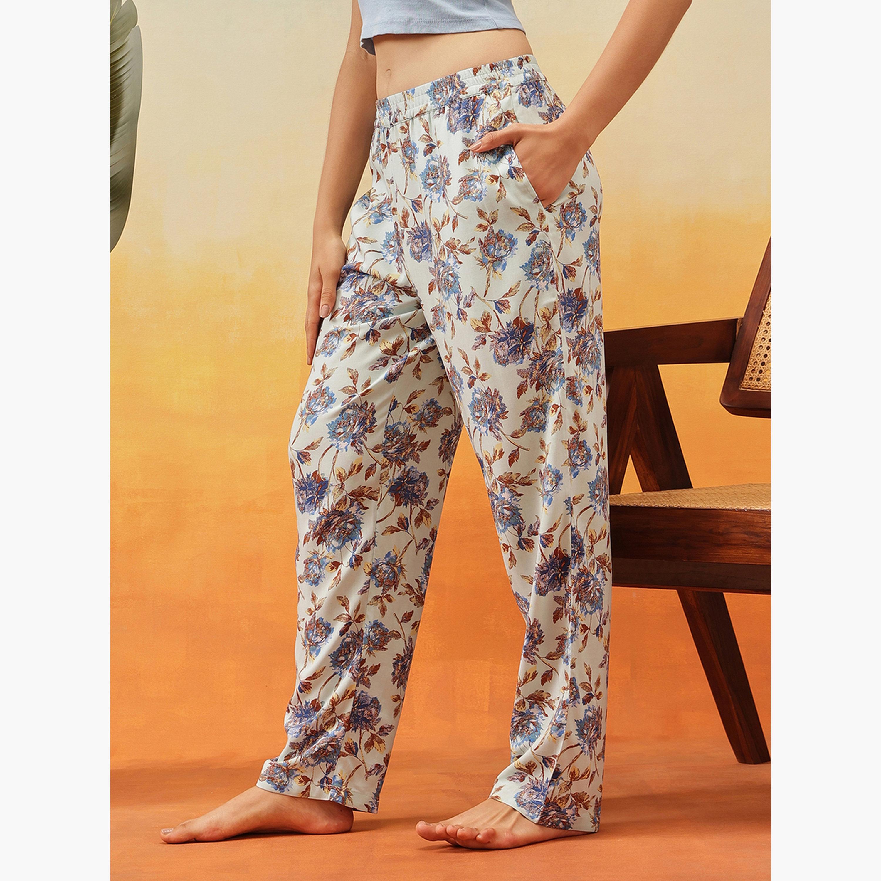 كلوفيا - بيجاما حرير صناعي بطبعة زهور-women-clothing-nightwear-pyjamas-bottoms-image-3